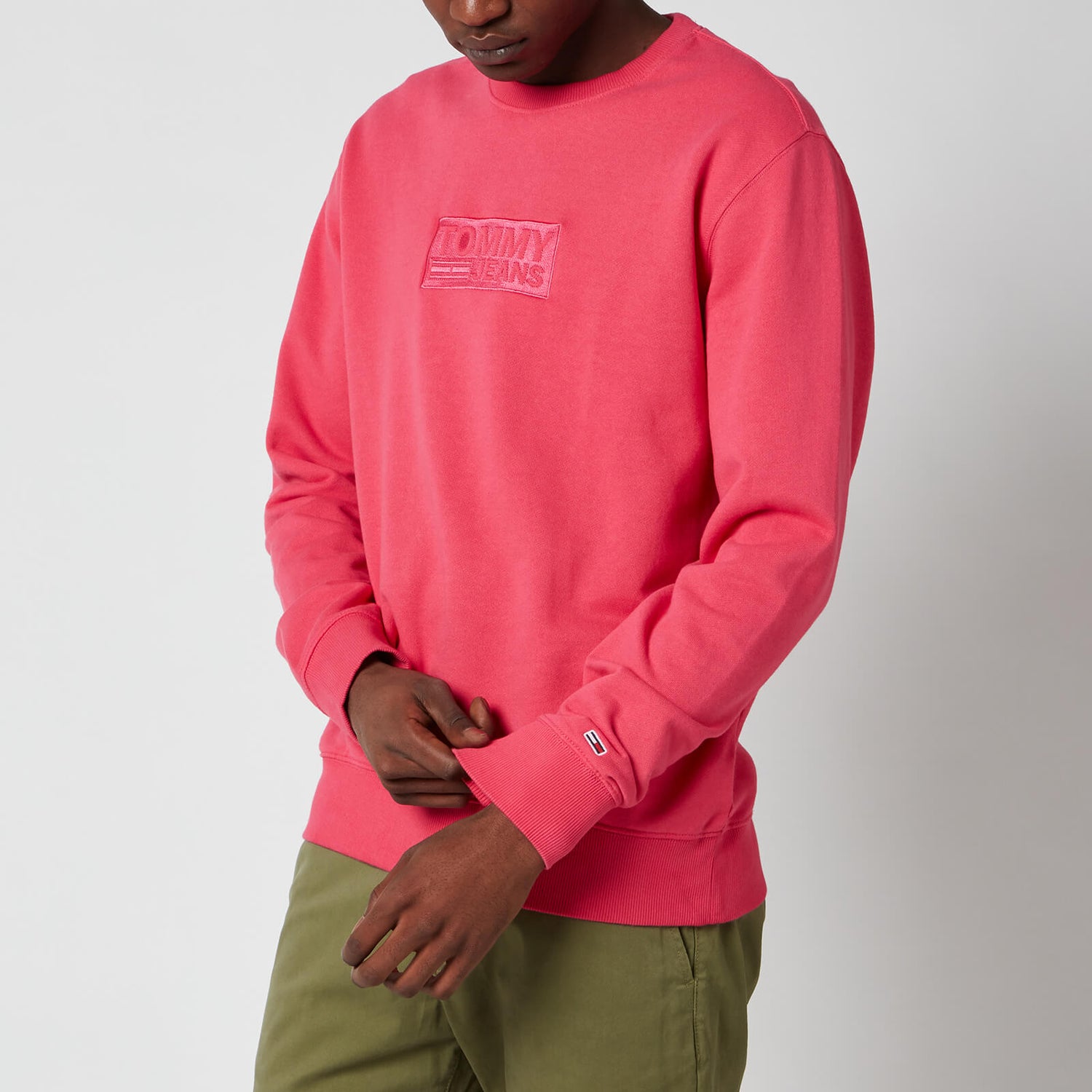 Tommy Jeans Men's Tonal Corporation Logo Crewneck Sweatshirt - Bright Cherise Pink