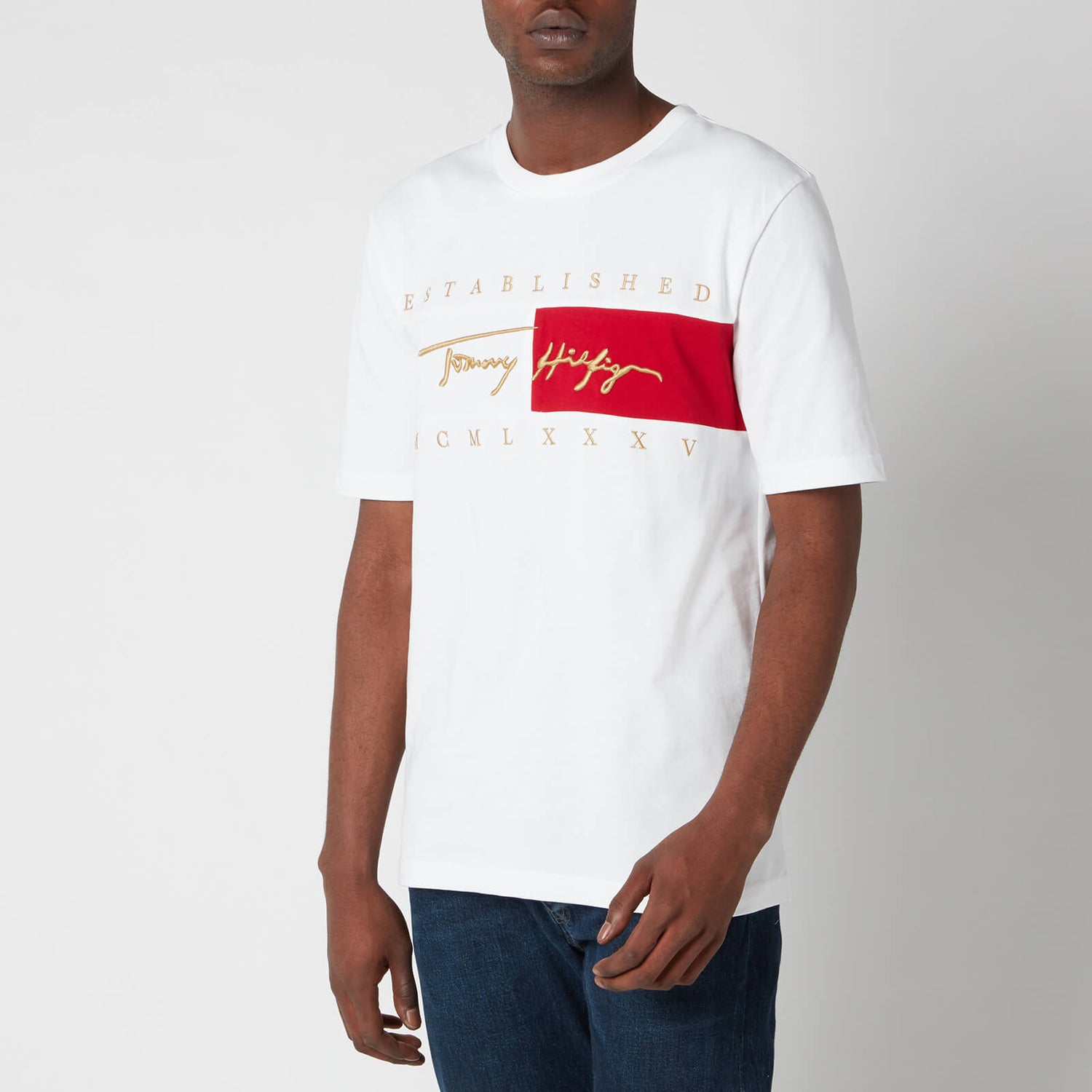Tommy Hilfiger Men's Relaxed Fit Signature Flag T-Shirt - White