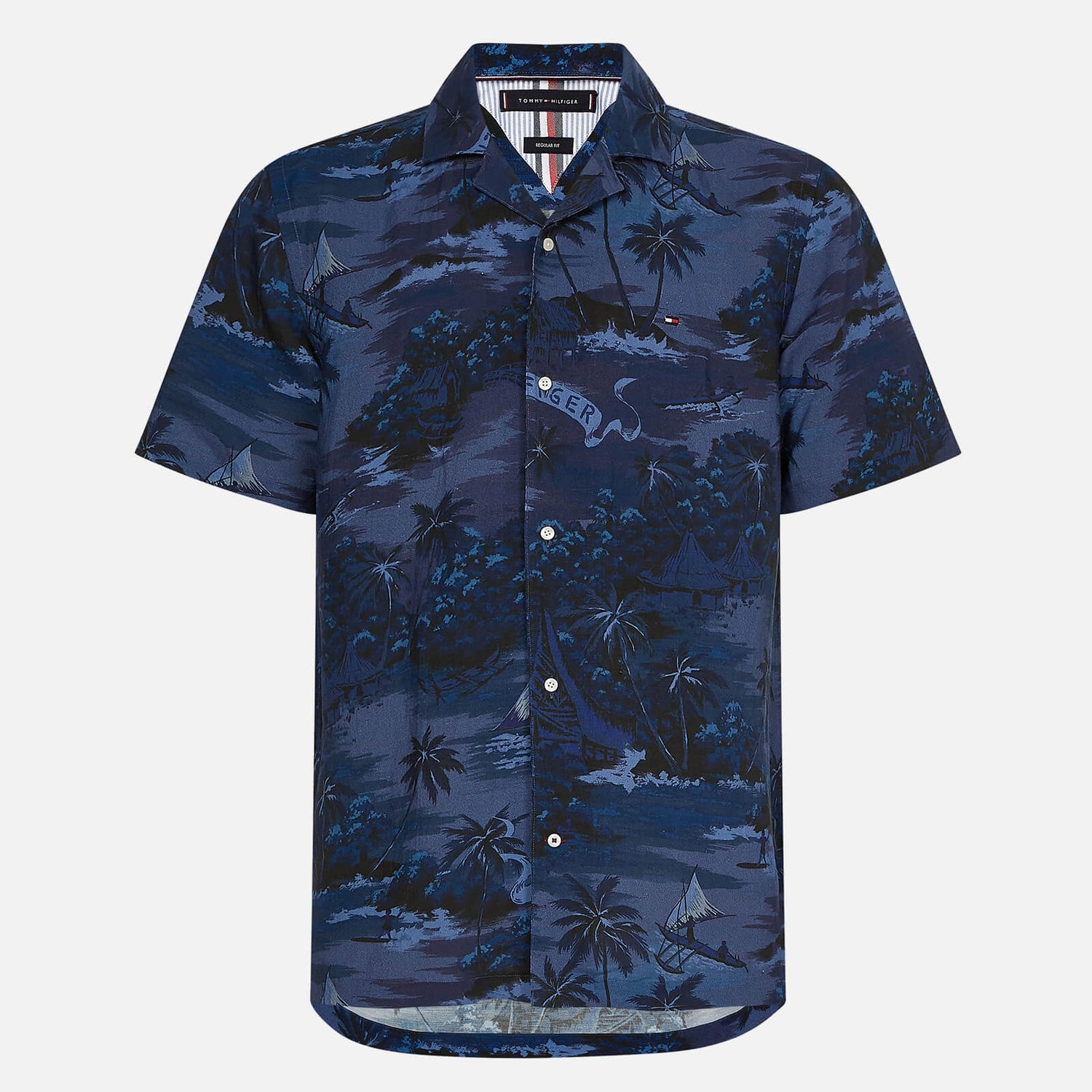 Tommy Hilfiger Men's Hawaiian Print Short Sleeve Shirt - Tonal Blues