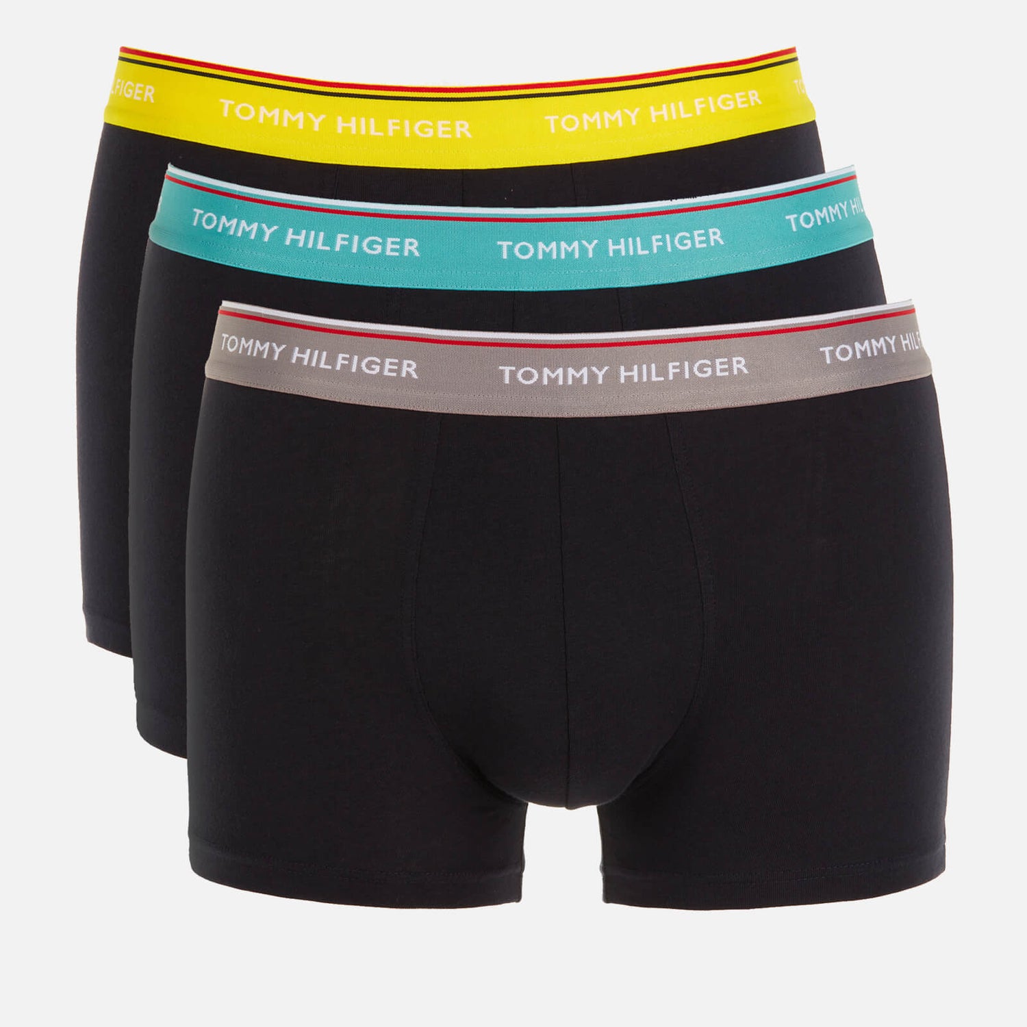 Tommy Hilfiger Men's 3 Pack Trunks with Contrast Waistband - TH Yellow/Sublunar/Teal