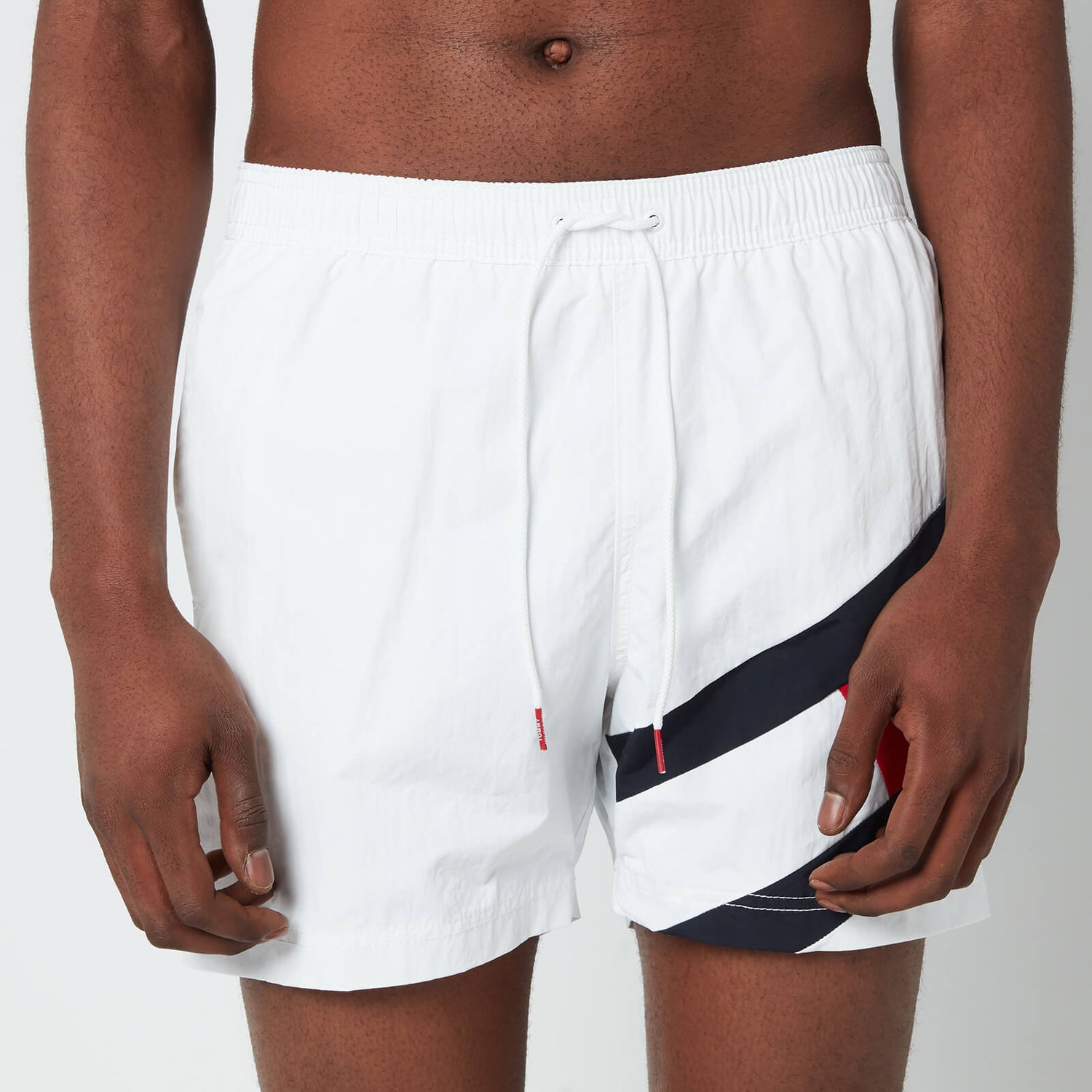 Tommy Hilfiger Men's Signature Flag Medium Length Drawstring Swimshorts - White