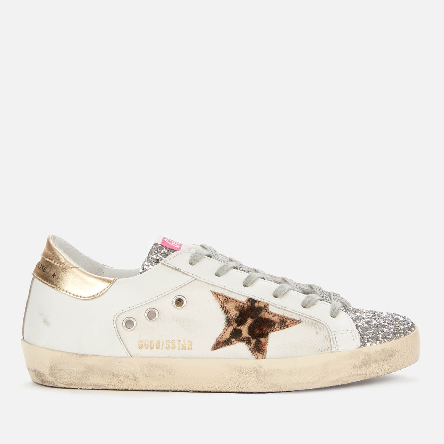 Golden Goose Women's Superstar Leather/Canvas Trainers - White/Silver/Beige - UK 5