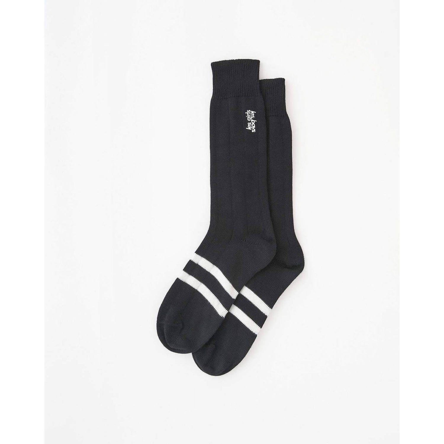 Les Girls Les Boys Women's Embroidered Cotton Mid Calf Socks - Black