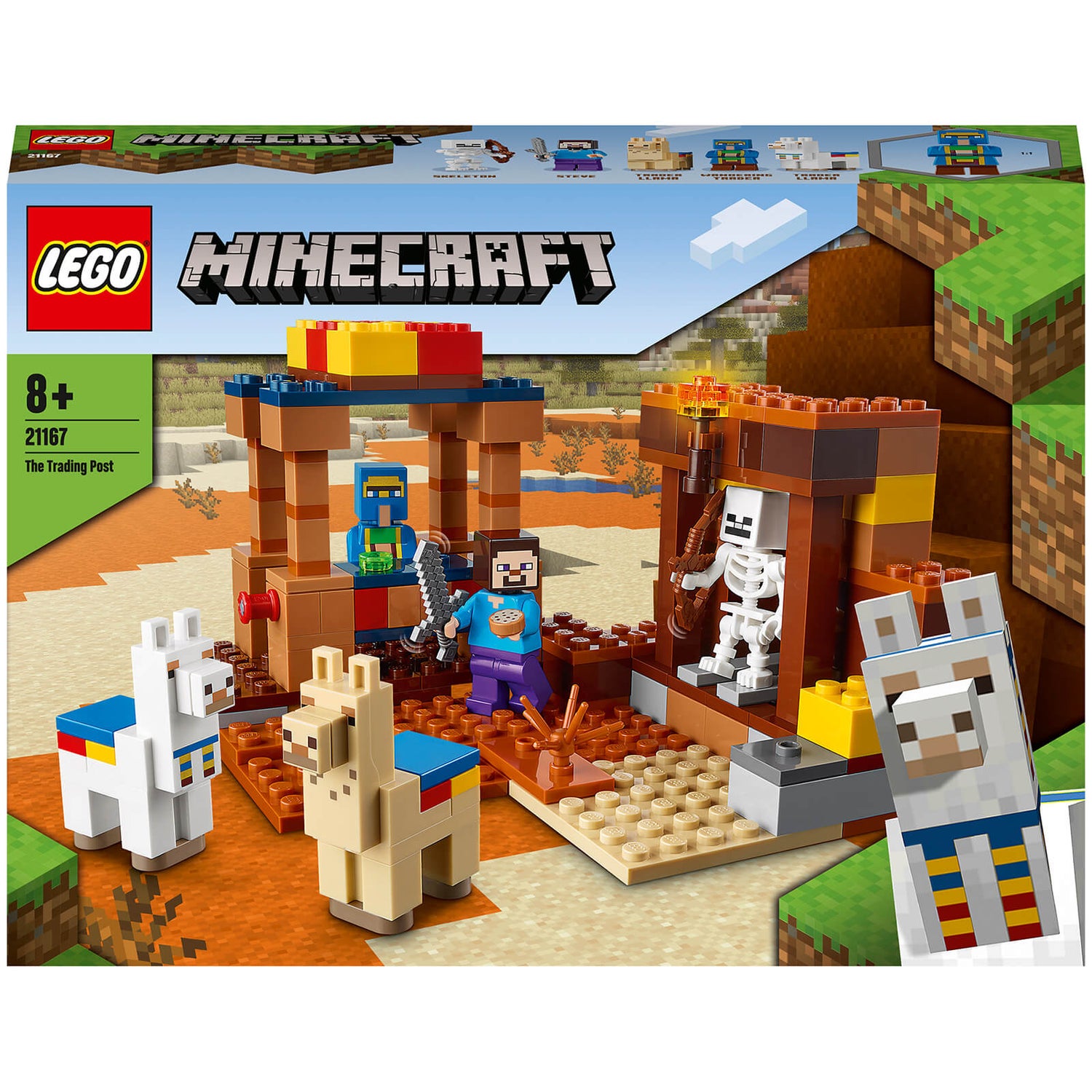 LEGO 21167 Minecraft De Handelspost Bouwset met Poppetjes van Steve en Skelet, Constructiespeelgoed voor Kinderen vanaf 8 Jaar