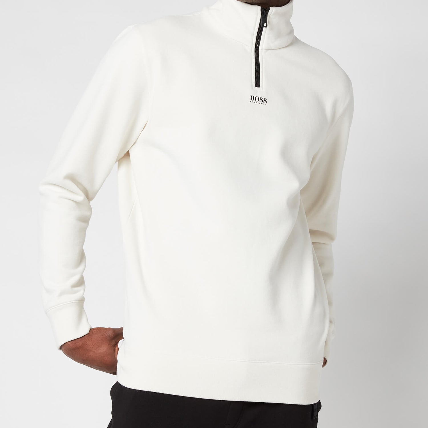 BOSS Casual Men's Zapper Half Zip Sweatshirt - Natural