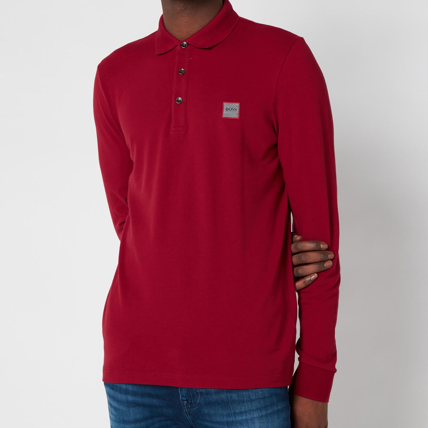 BOSS Casual Men's Passerby Long Sleeve Polo Shirt - Dark Red