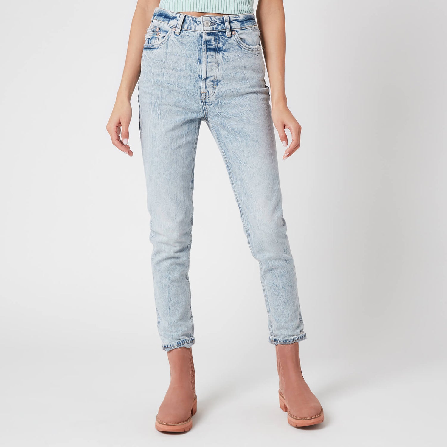 Free People Women's Zuri Mom Jeans - Lived In Blue