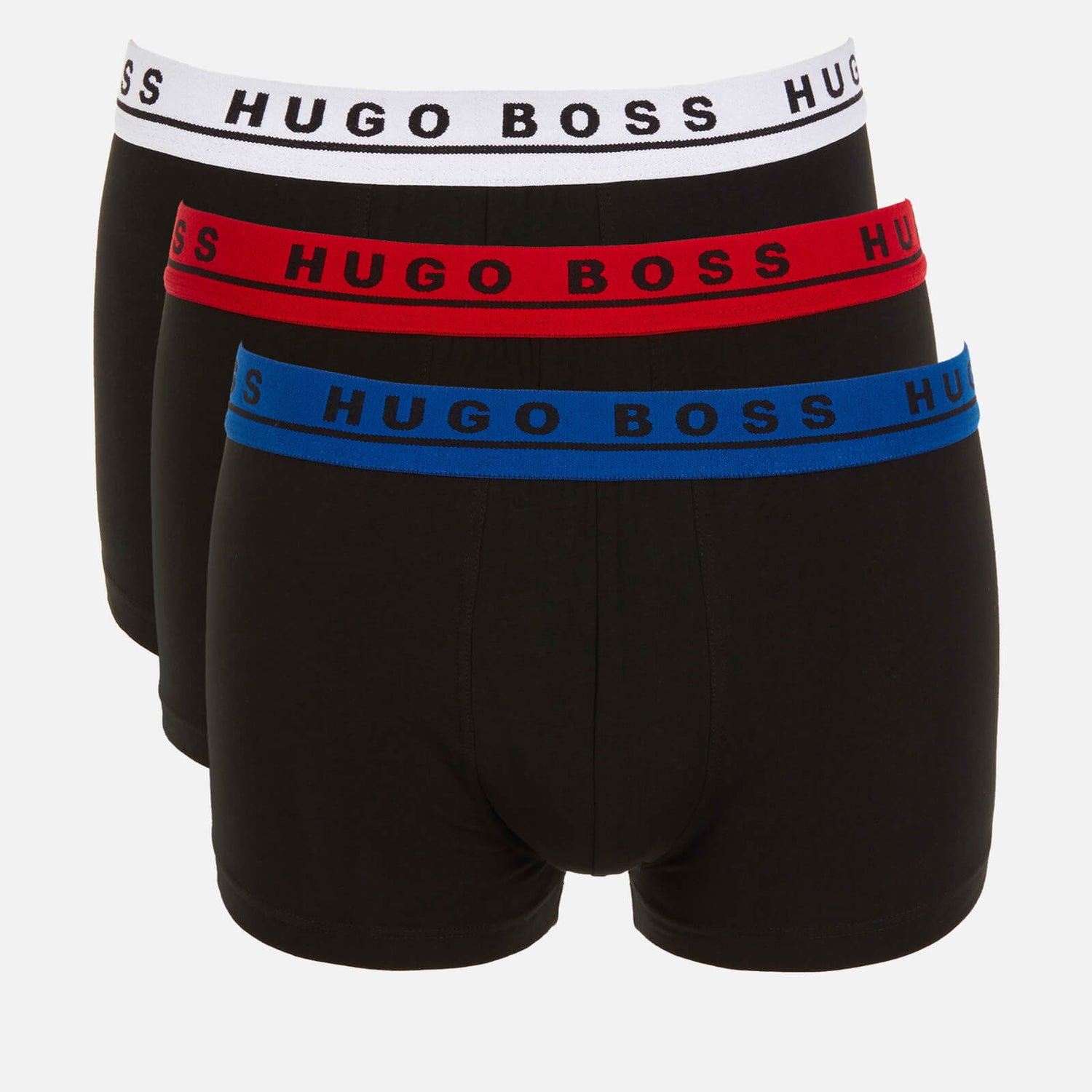 BOSS Bodywear Men's Trunks with Contrast Waistband Triple Pack - White/Red/Blue