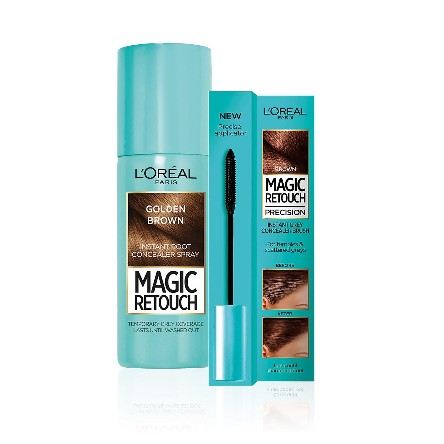 L'Oréal Paris Magic Retouch Golden Brown 75ml & Precision Instant Grey Concealer Brush Set