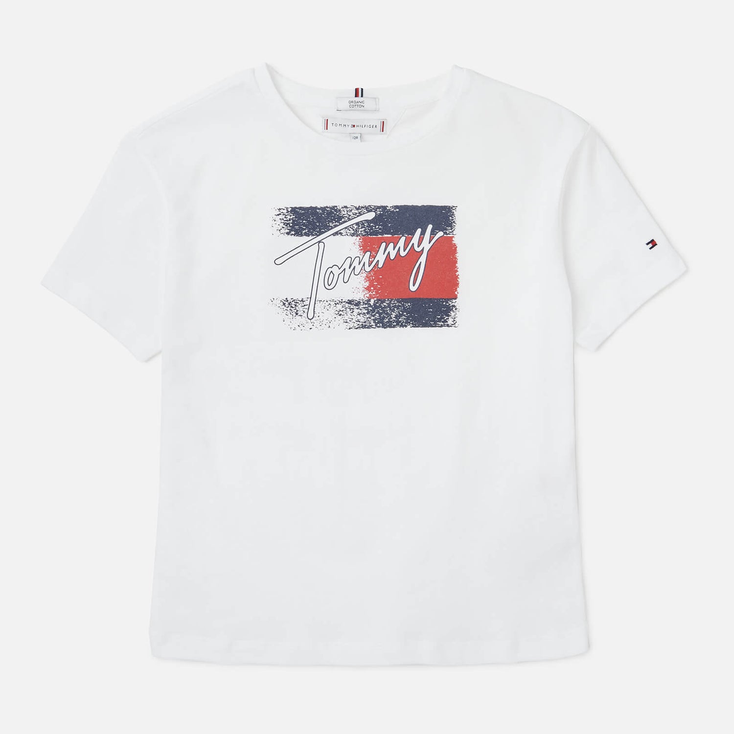 Tommy Hilfiger Girls' Flag Print Short Sleeve T-Shirt - White