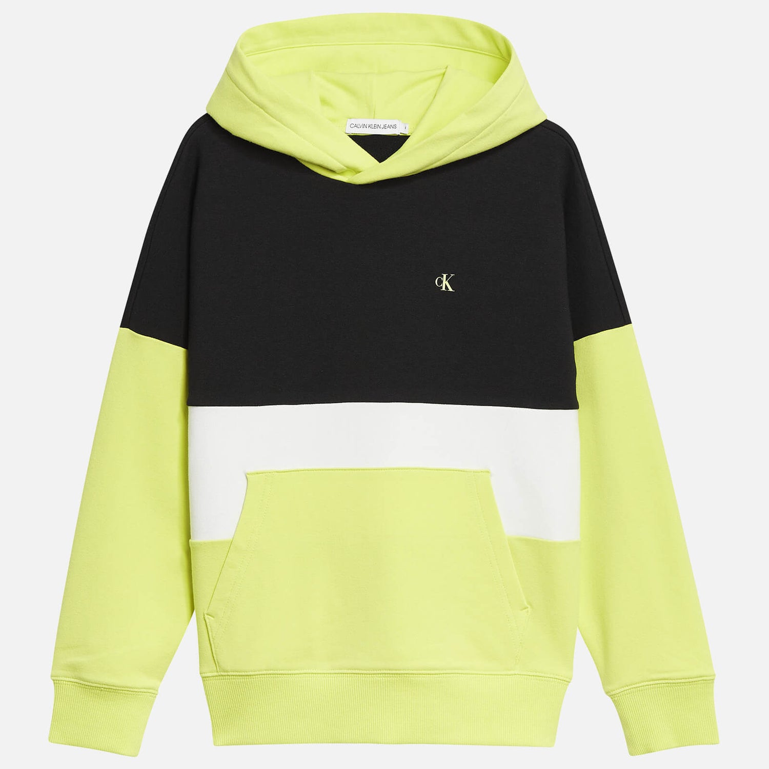 Calvin Klein Jeans Boy's Colour Block Logo Hoodie - Yellow Lime