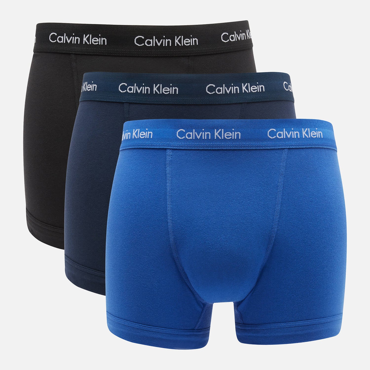 Calvin Klein Men's Cotton Stretch 3-Pack Trunks - Black/Blue/Blue - S