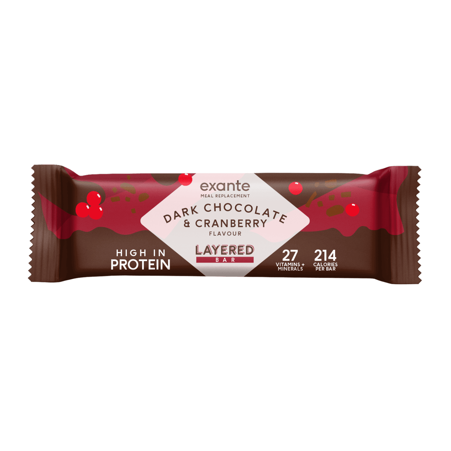 Dark Chocolate & Cranberry Layered Meal Replacement Bars - Box of 7