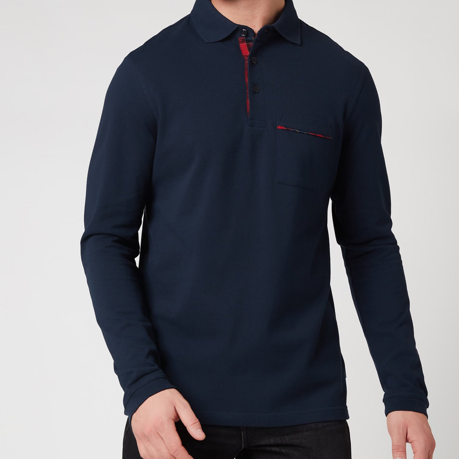 Barbour Tartan Men's Evin Long Sleeved Polo Shirt - Navy