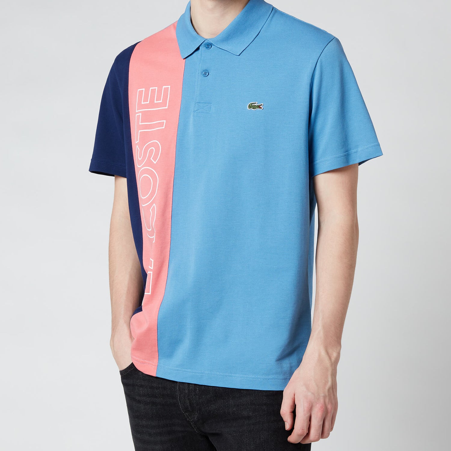 Lacoste Men's Vertical Colourblock Polo Shirt - Turquin Blue/Amaryllis