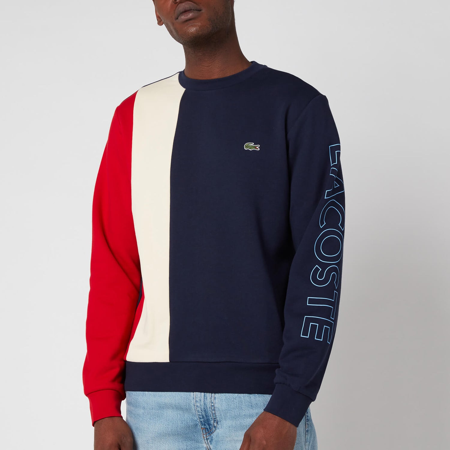 Lacoste Men's Vertical Colourblock Sweatshirt - Navy Blue/Natural Clair