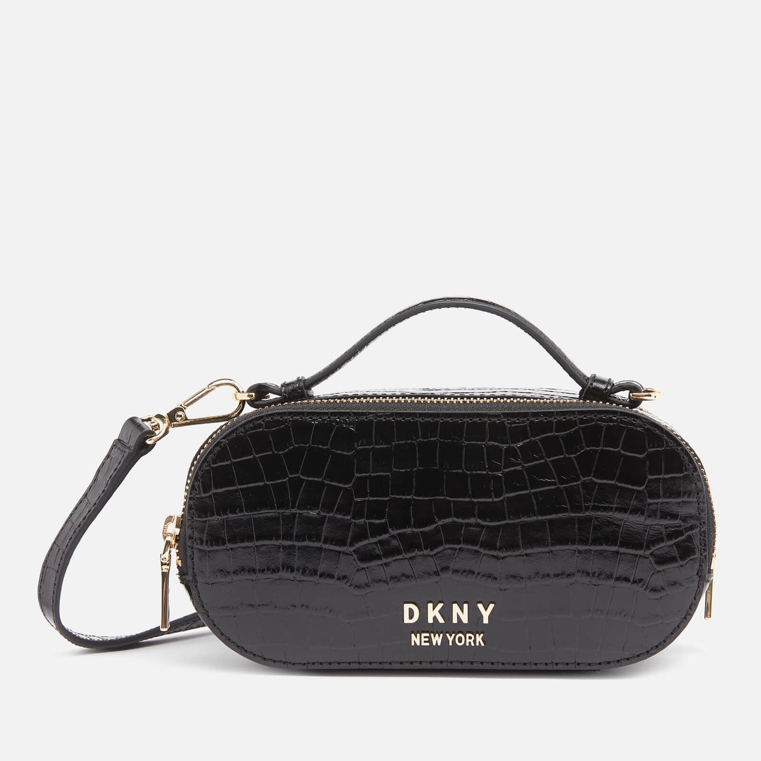DKNY Women's Octavia Oval Croco Camera Bag - Black/Gold