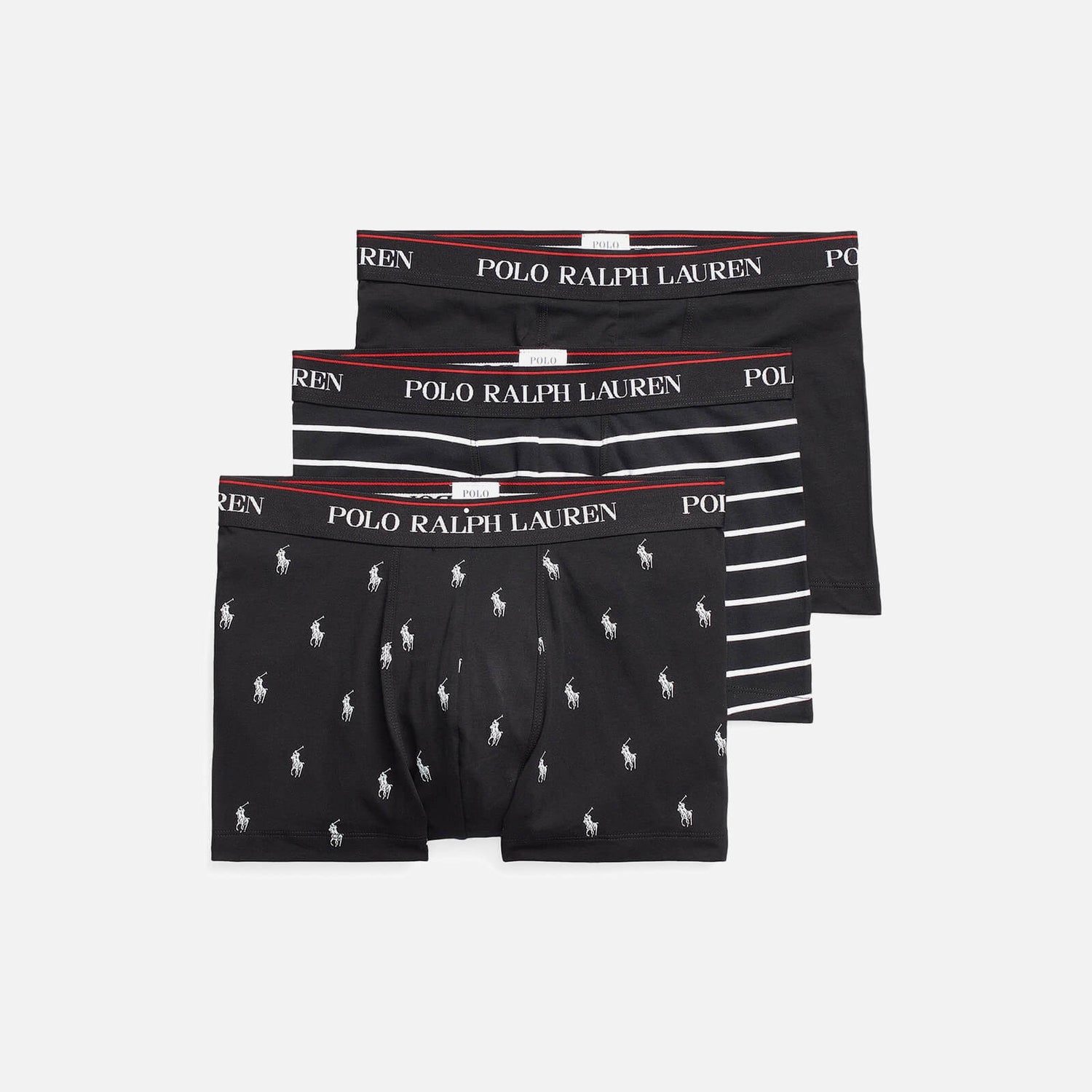 Polo Ralph Lauren Men's Classic 3 Pack Trunks - Black/Black White Stripe/Black Allover - M