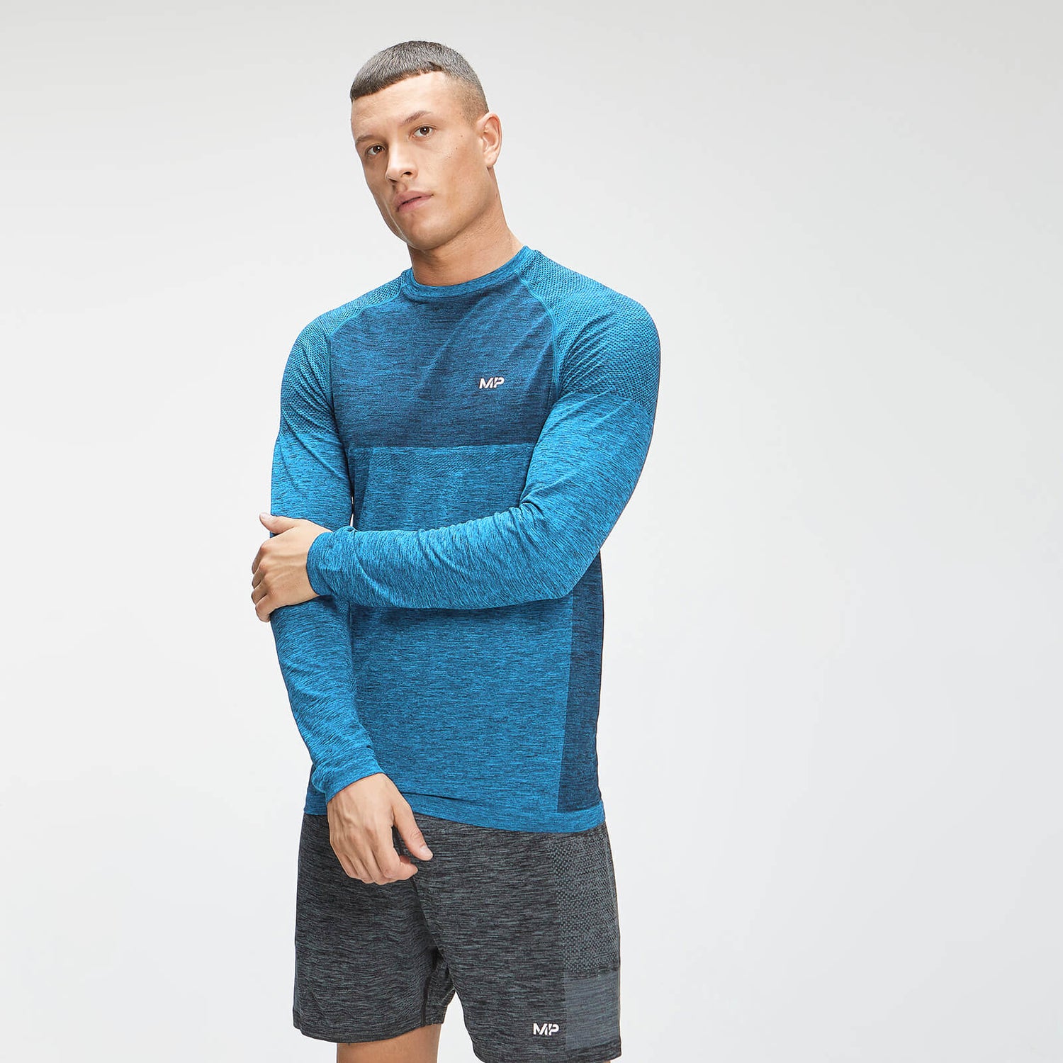 MP Men's Essential Seamless Long Sleeve Top - Bright Blue Marl - XS