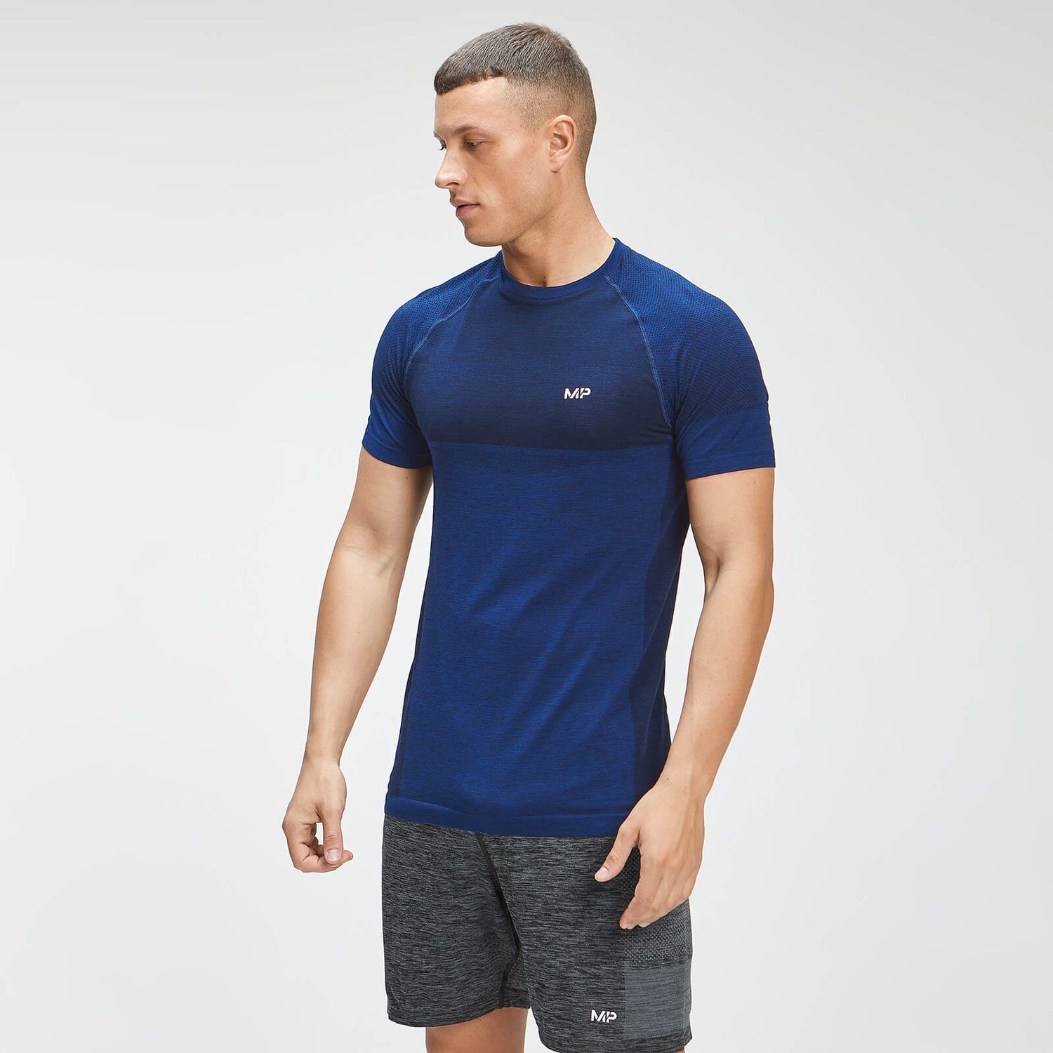 Męski T-shirt bezszwowy z krótkim rękawem z kolekcji Essentials – Intense Blue Marl - XS