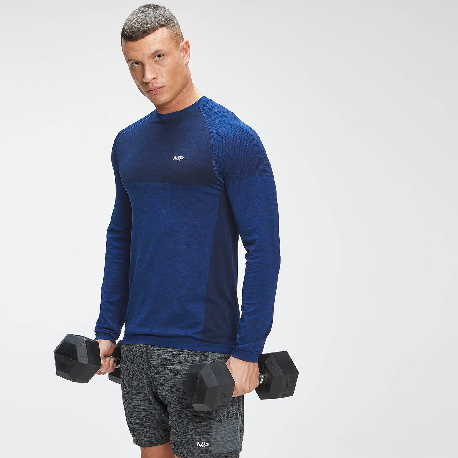 Vyriška marškininė su ilgomis rankovėmis MP Essential Seamless - Intense Blue Marl - XS