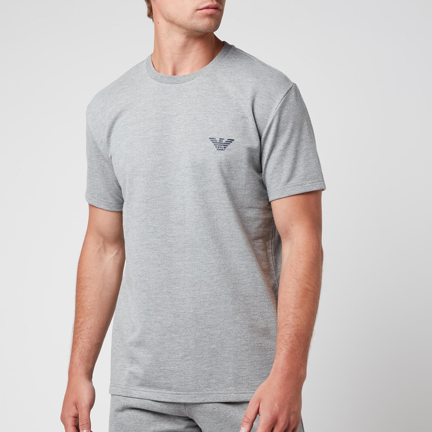 Emporio Armani Men's All Over Logo Terry Crew Neck T-Shirt - Grey Melange