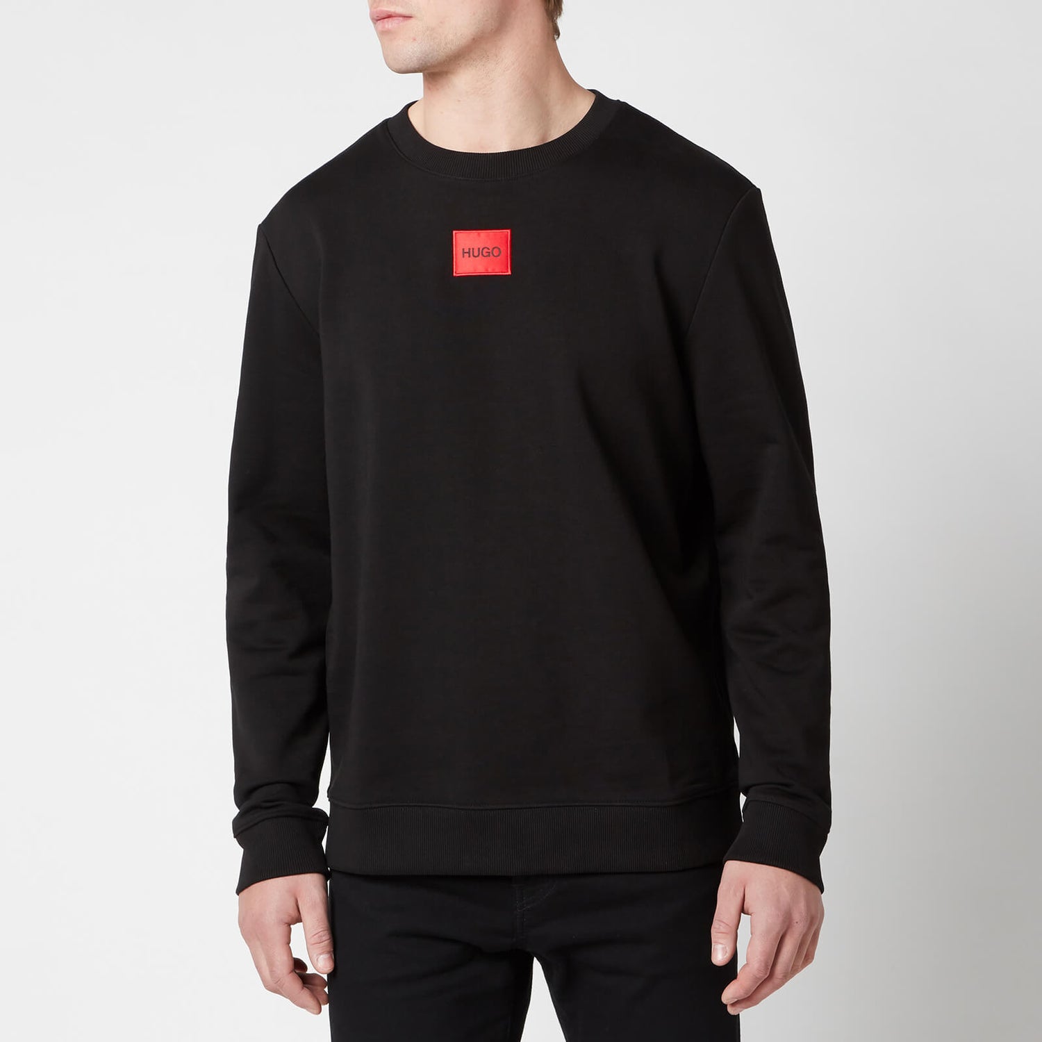 HUGO Men's Cotton Terry Red Logo Sweatshirt - Black