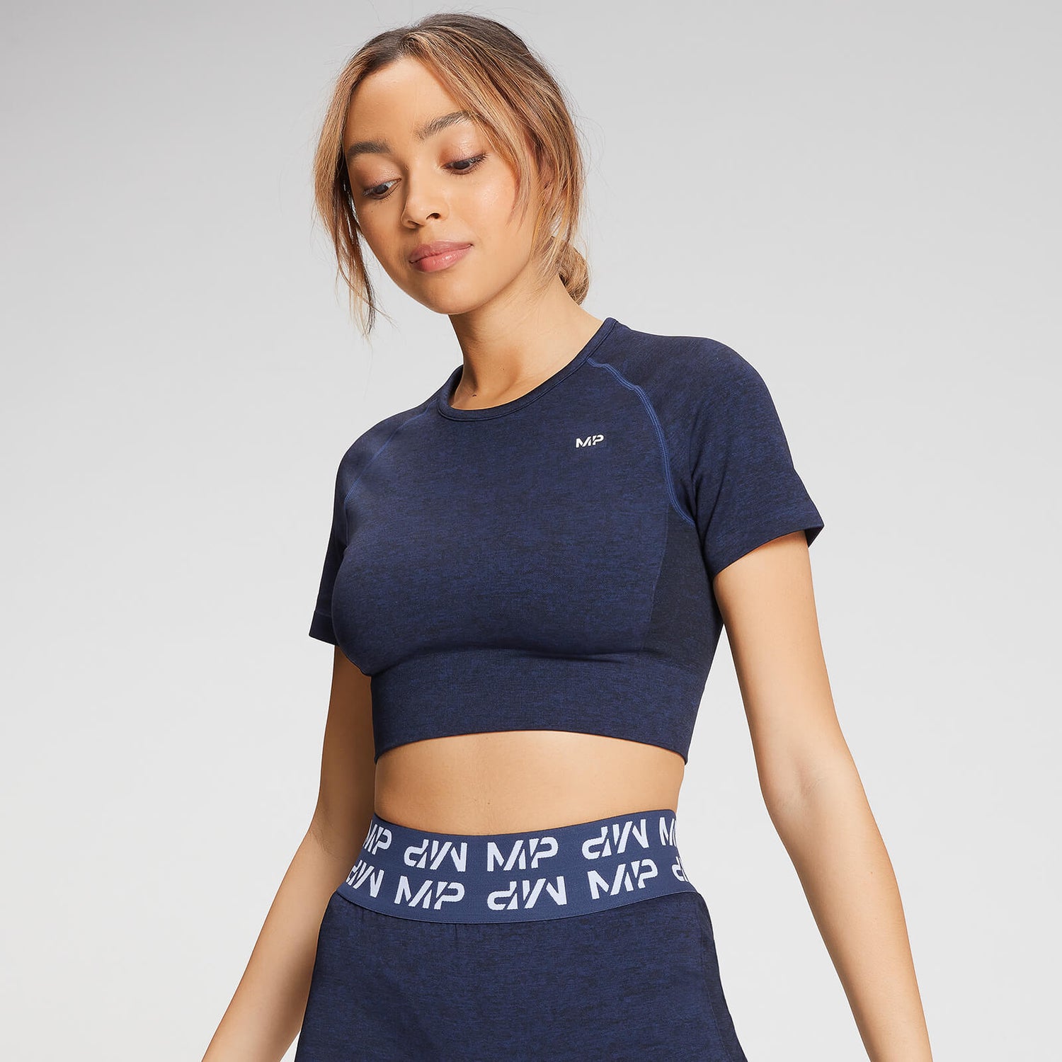 MP Curve Crop kortærmet T-shirt med kort ærme til kvinder - Dark Galaxy Blue - XXS