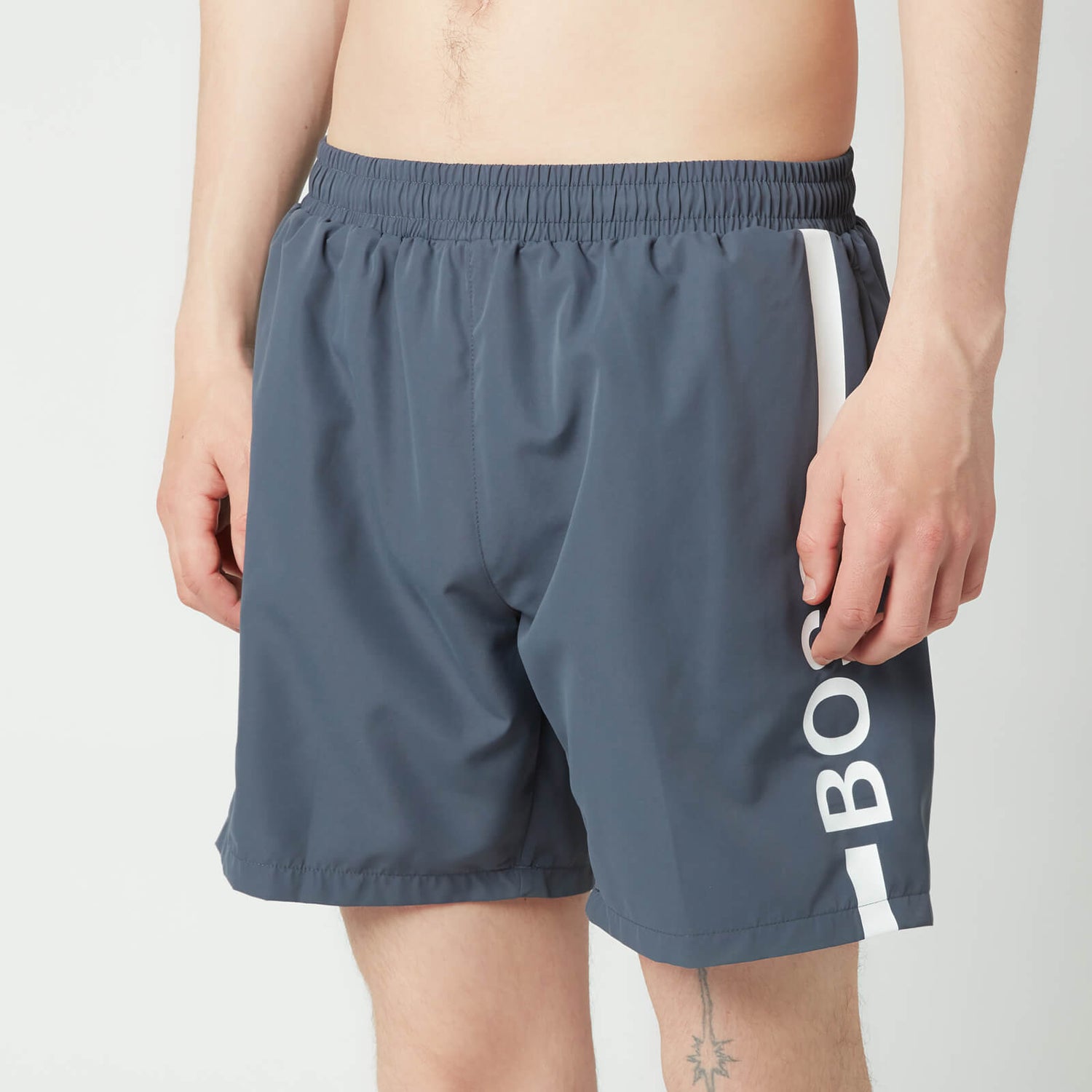 BOSS Swimwear Men's Dolphin Recycled Fabric Logo Print Swimshorts - Dark Grey