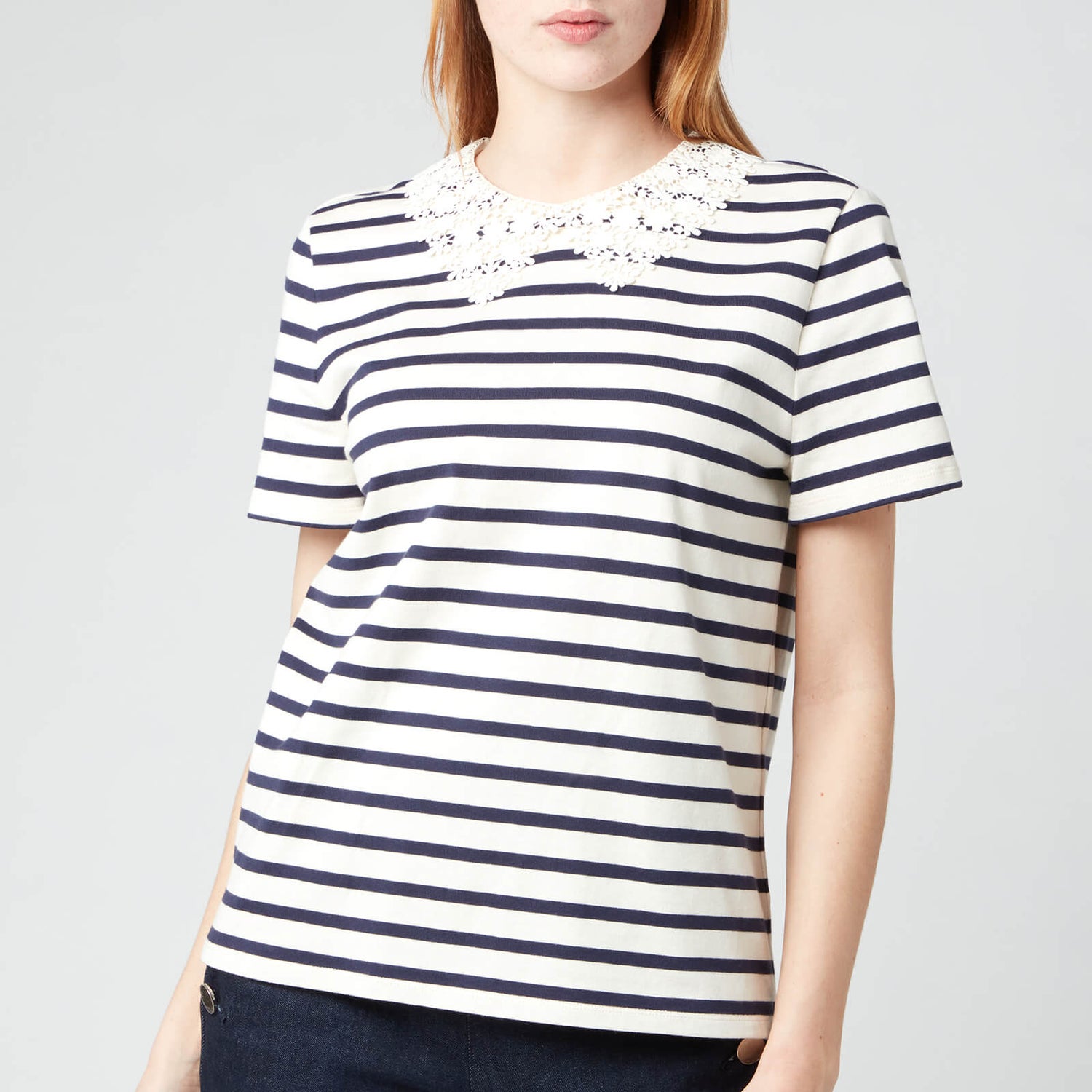 Kate Spade New York Women's Striped Lace Collar T-Shirt - Cream