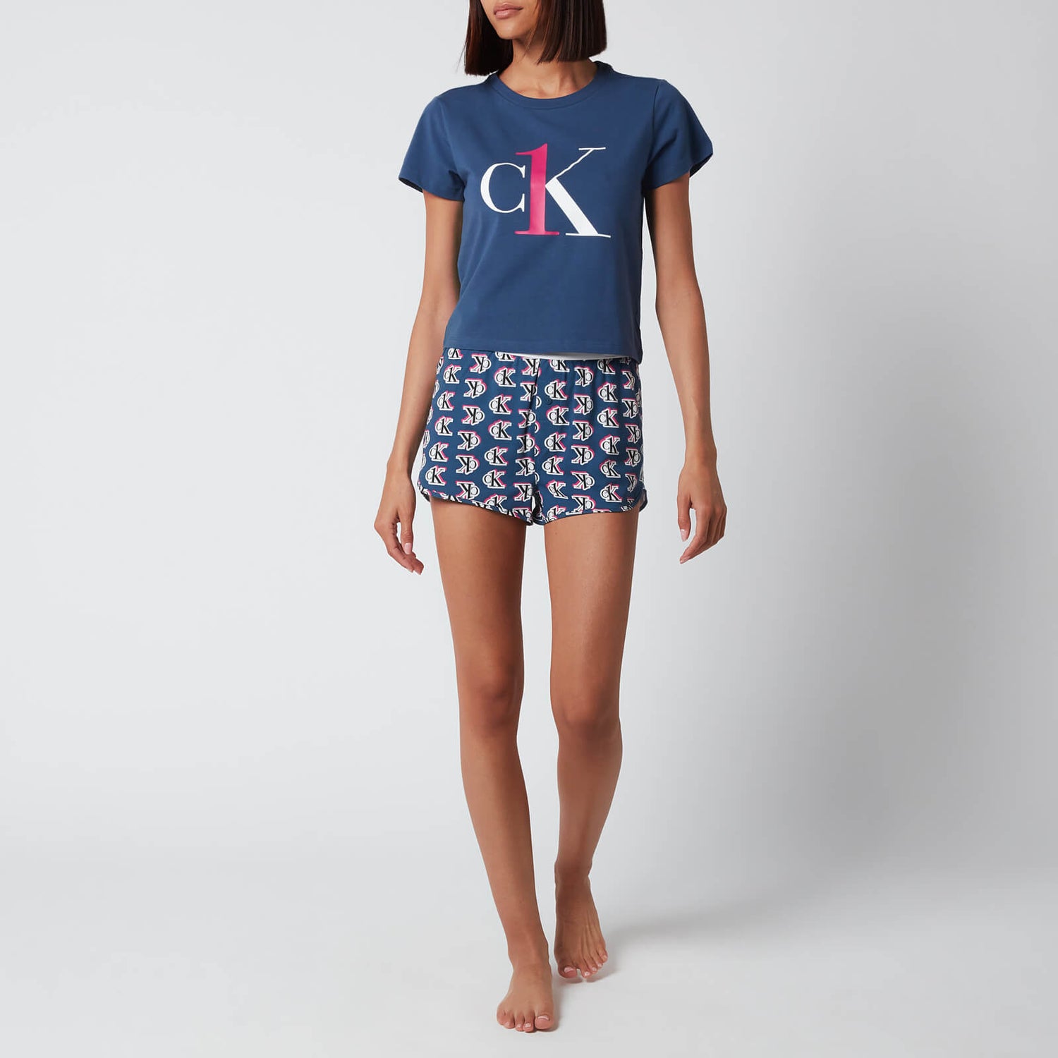 Calvin Klein Women's Logo Short Sleeve Pyjama Set - Seahorse Blue