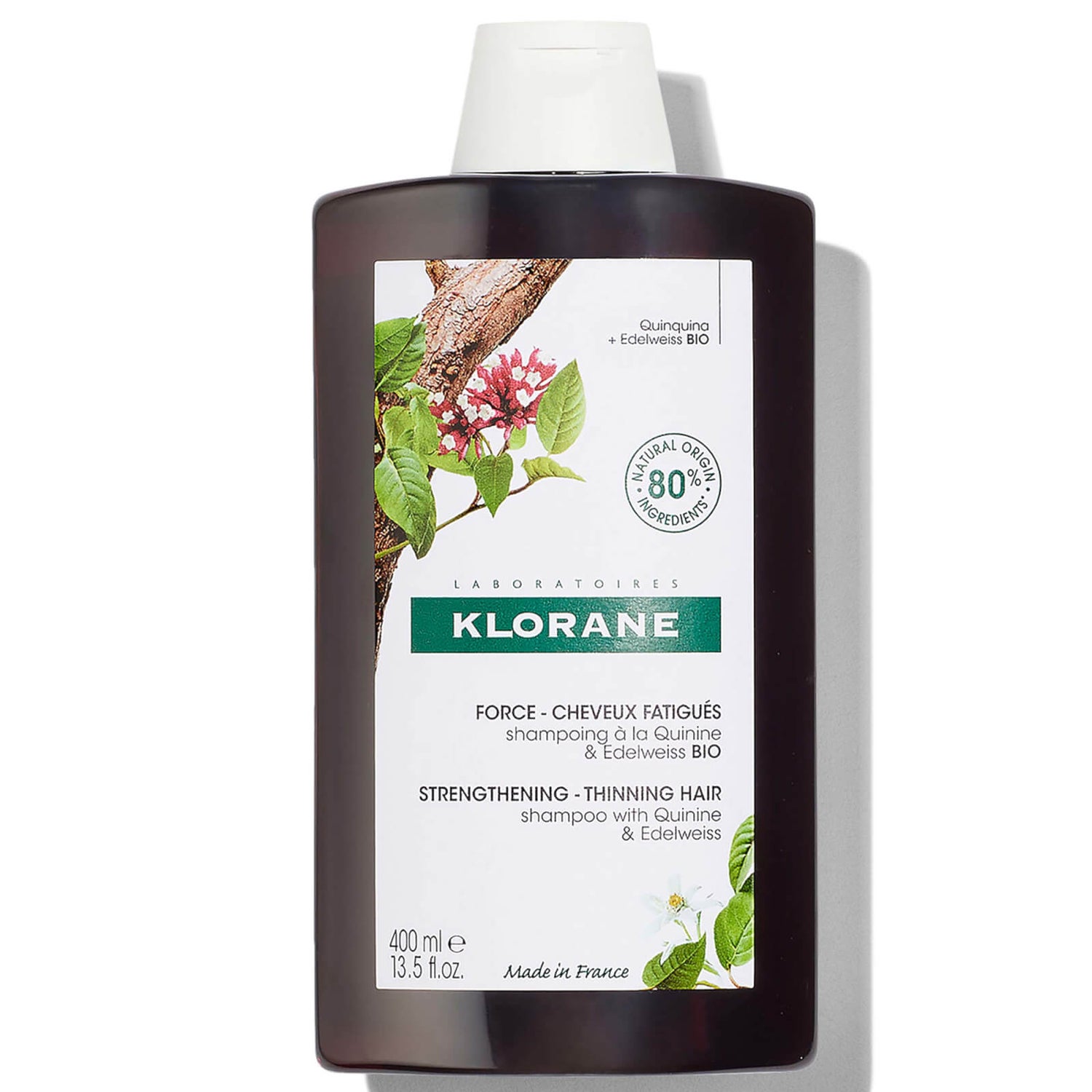 KLORANE Strengthening Shampoo for Thinning, Tired Hair with Quinine and ORGANIC Edelweiss 400ml
