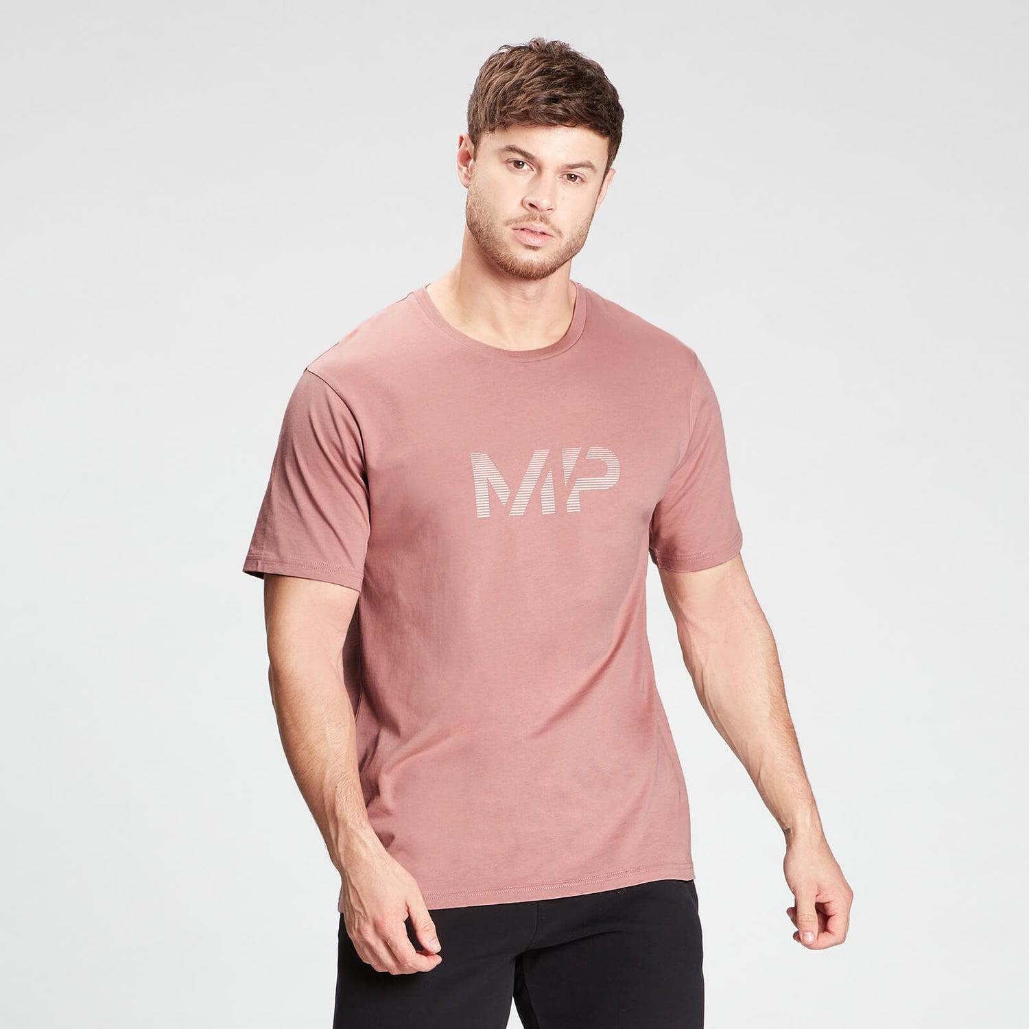MP メンズグラデーションライングラフィックショートスリーブTシャツ - ウォッシュドピンク