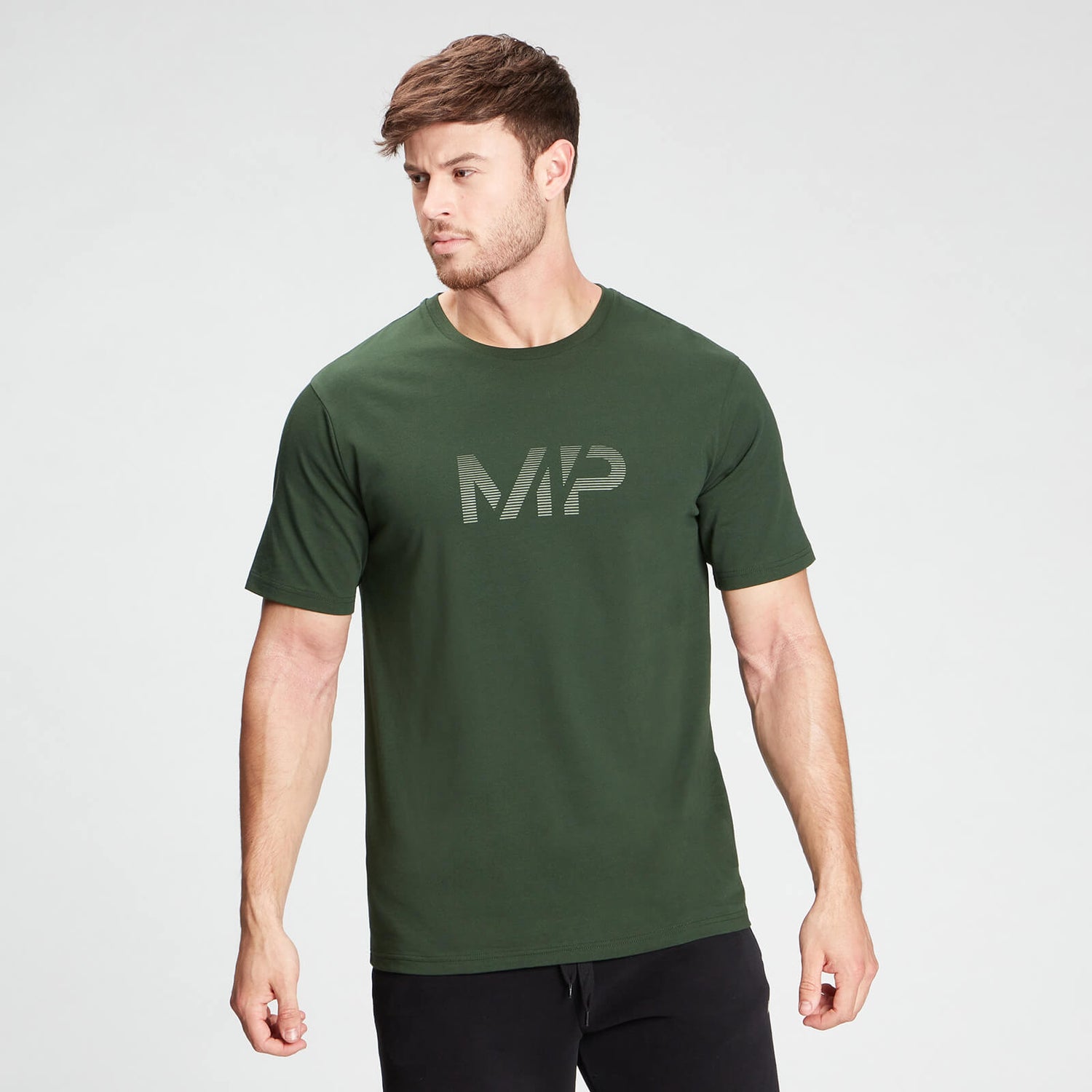 MP メンズグラデーションライングラフィックショートスリーブTシャツ - ダークグリーン