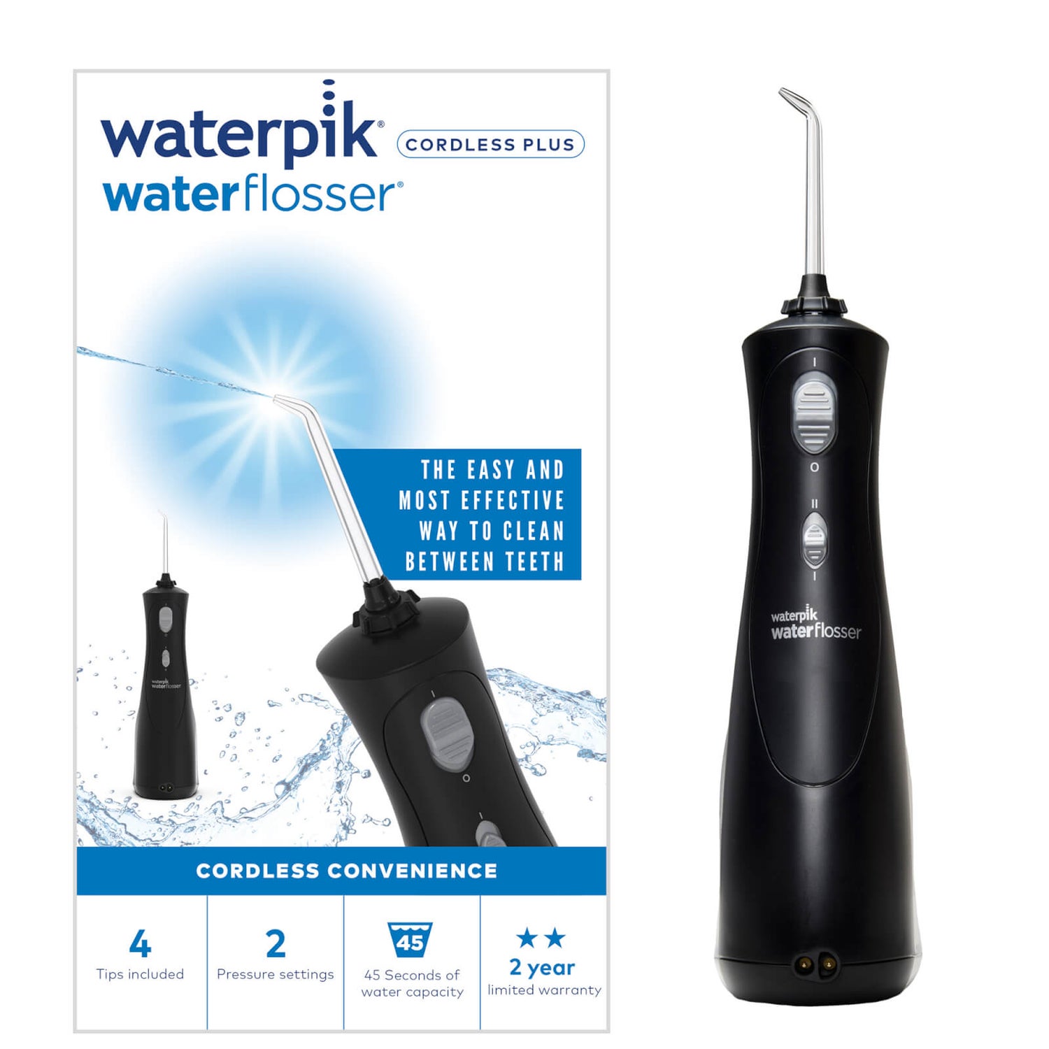 Waterpik (WP-462UK) Cordless Plus Dental Plaque Removal Water Flosser Tool with Rechargeable Battery - Black