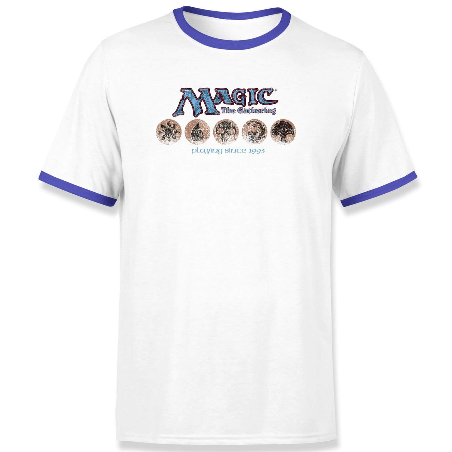 Magic the Gathering Playing Since 1993 Unisex Ringer T-Shirt - Wit / Blauw