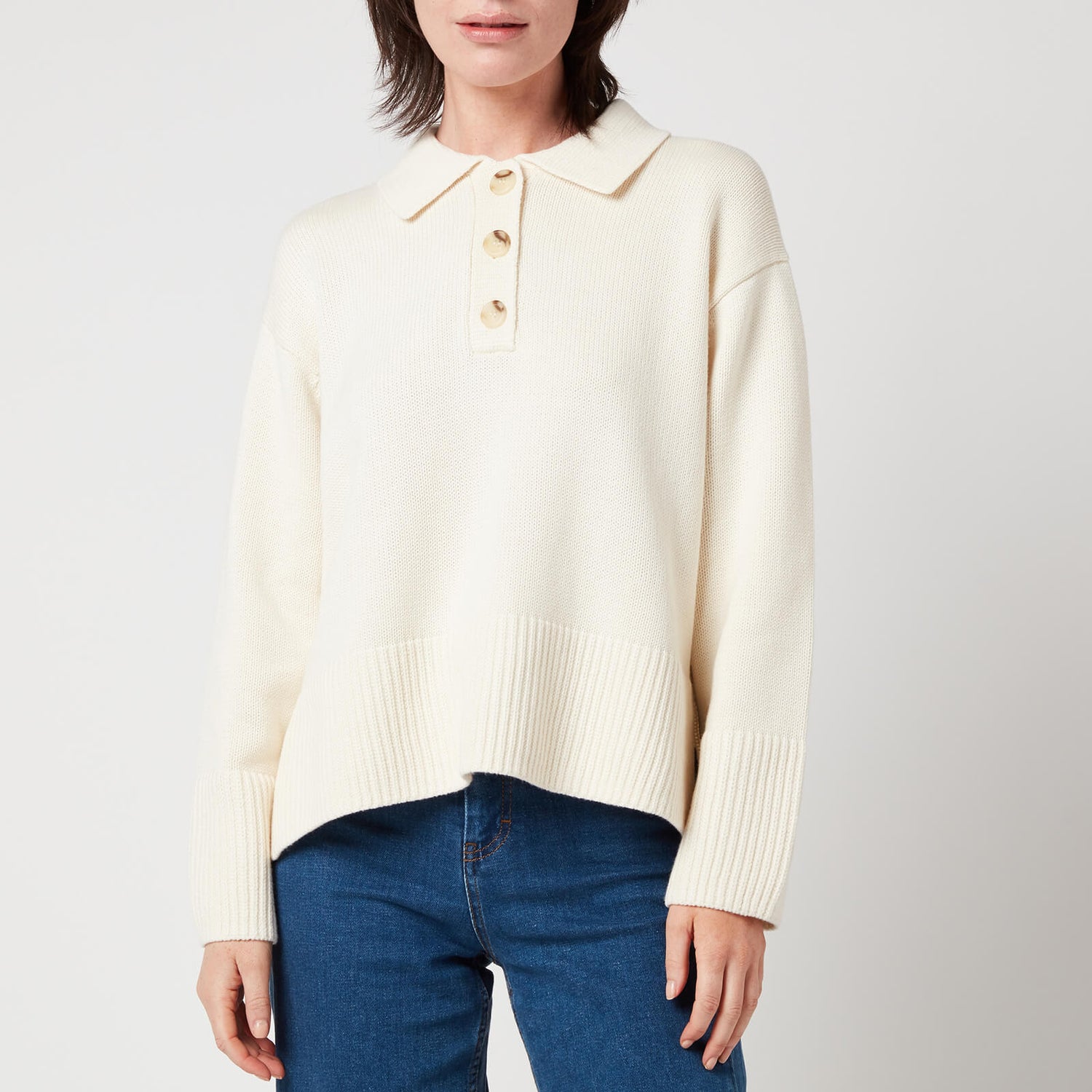 Whistles Women's Button Front Polo Knit - Ivory
