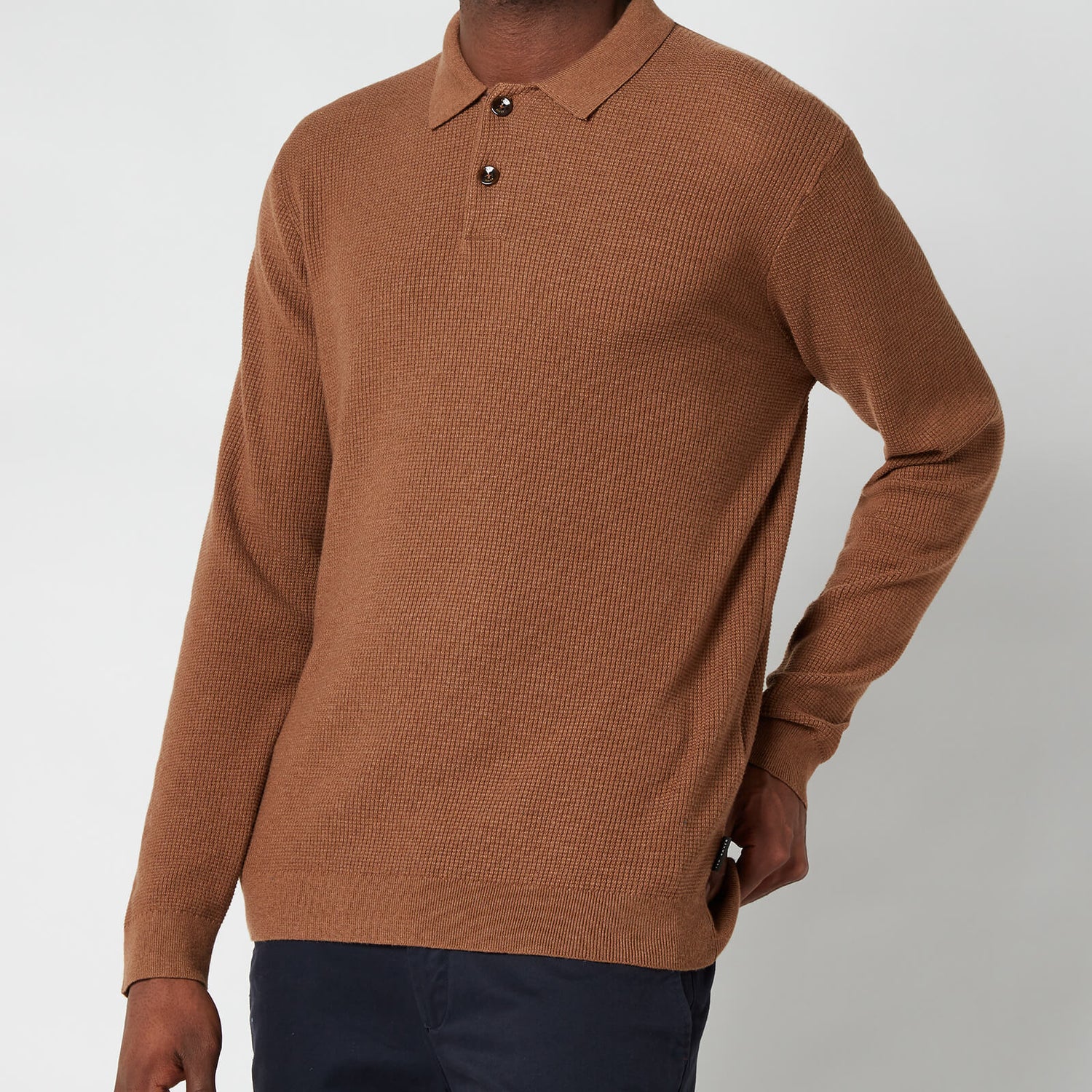 Ted Baker Men's Batha Long Sleeve Knitted Polo Shirt - Camel