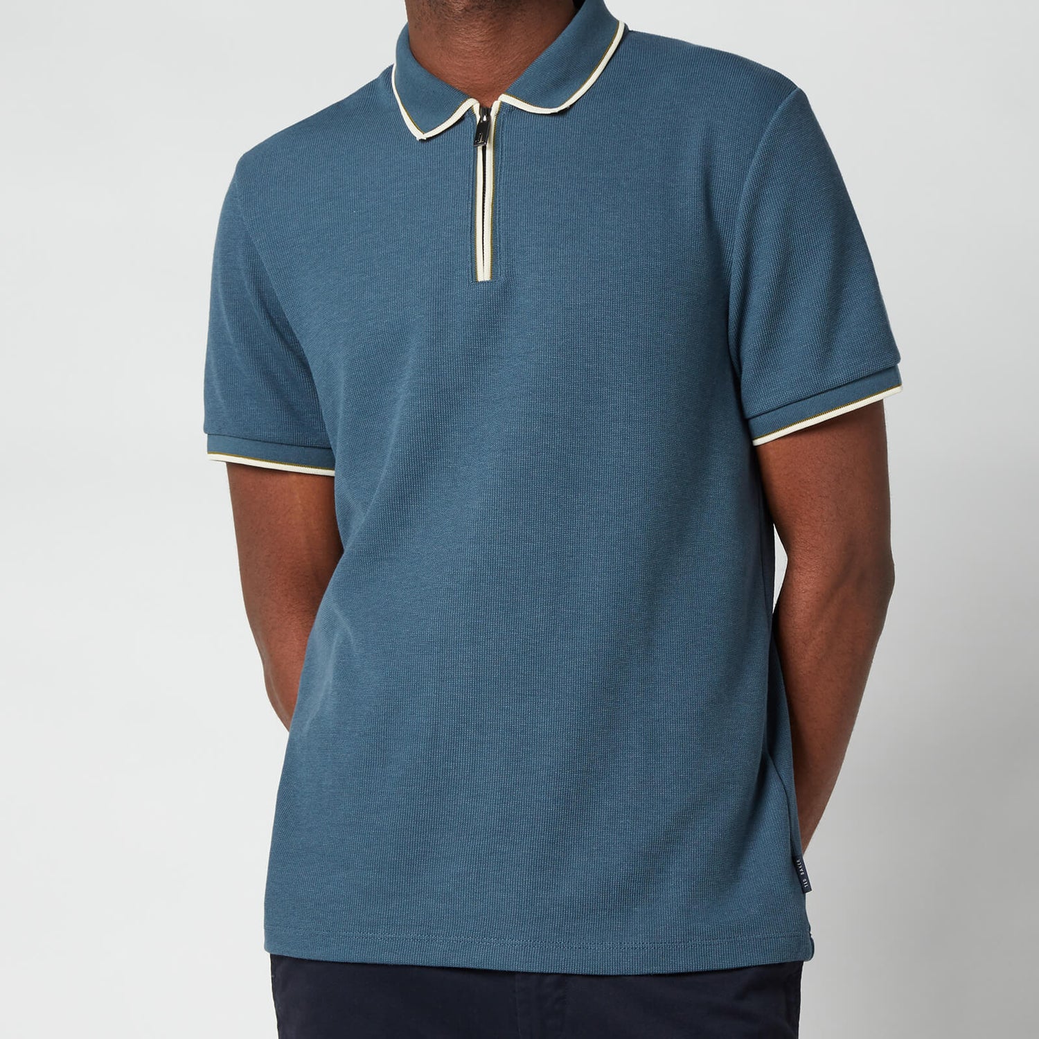Ted Baker Men's Sello Zip Neck Textured Polo Shirt - Dark Blue