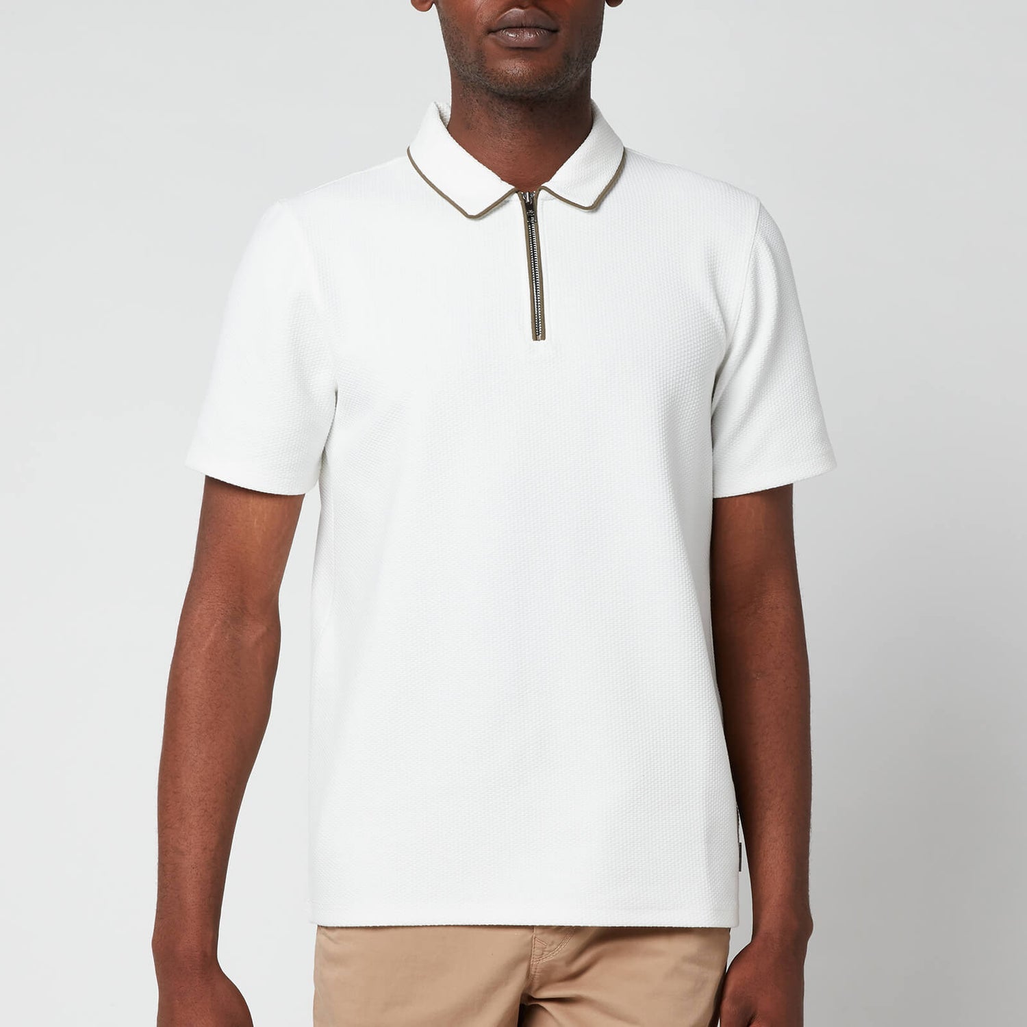 Ted Baker Men's Flamin Zip Neck Textured Polo Shirt - White