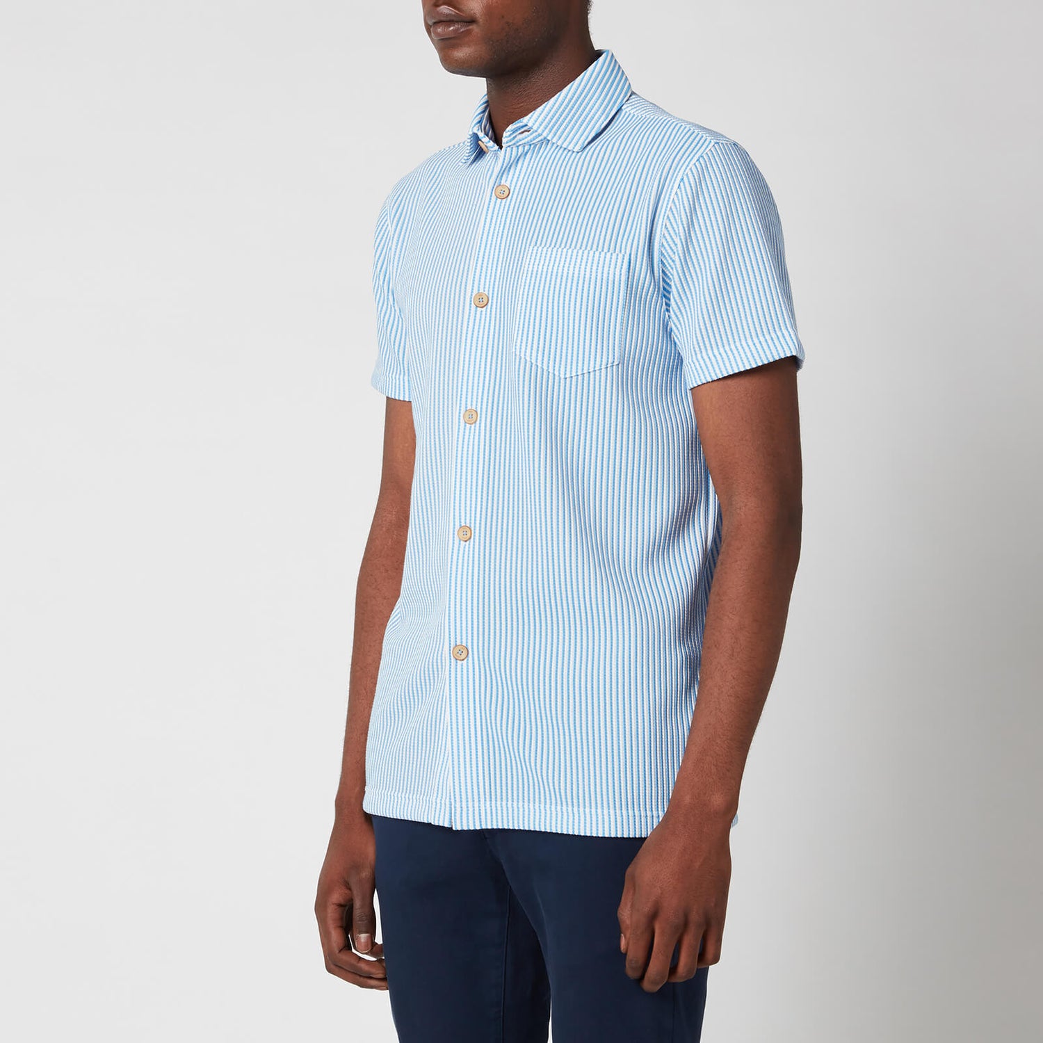 Ted Baker Men's Ramenn Vertical Stripe Jersey Short Sleeve Shirt - Blue
