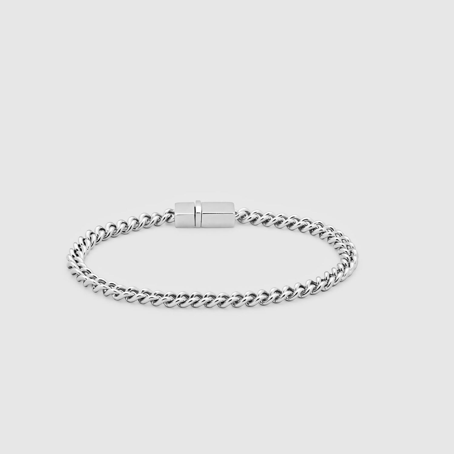 Tom Wood Men's Rounded Curb Bracelet Thin - Sterling Silver - S/7 Inches