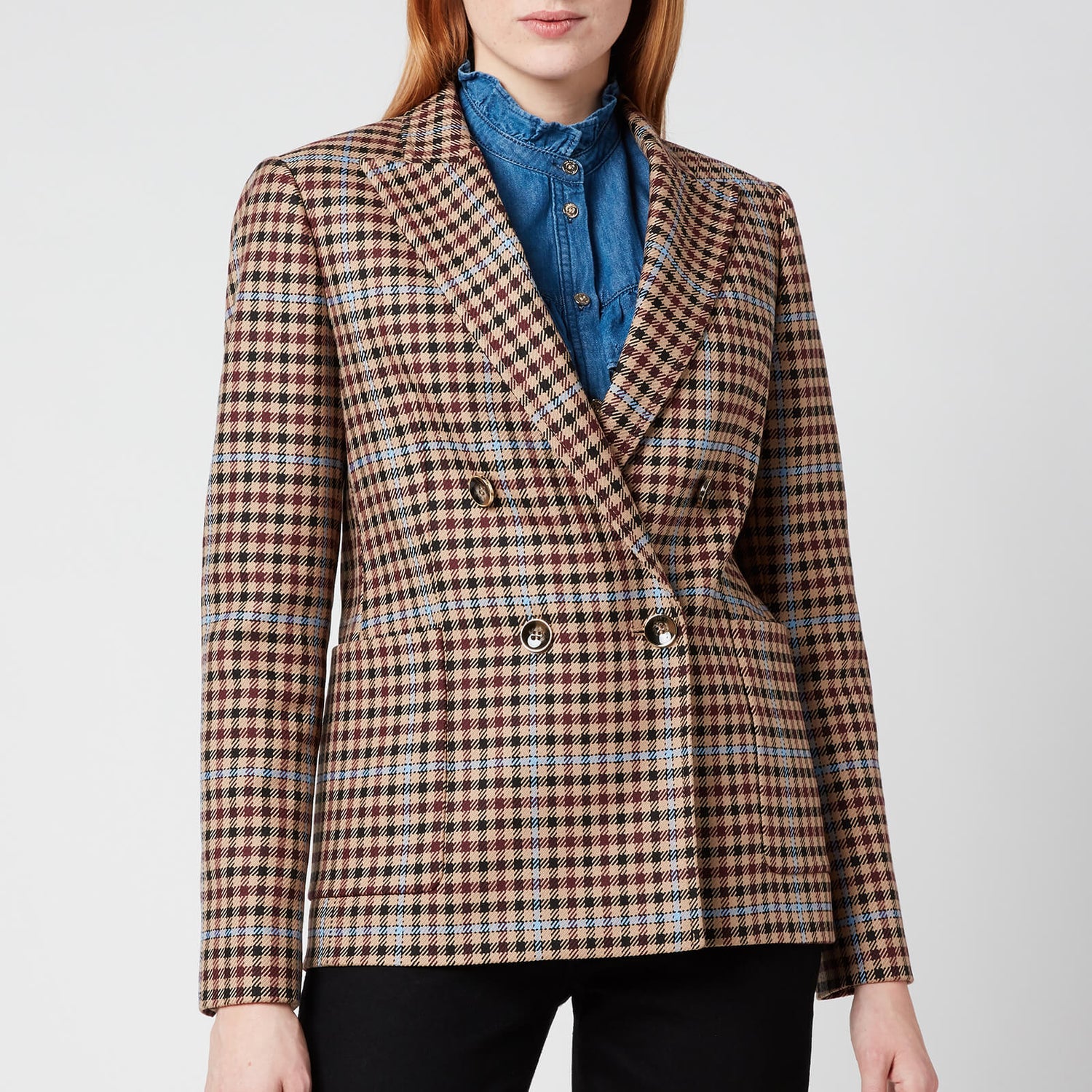 Ted Baker Women's Ramune Check Double Breasted Jacket - Camel