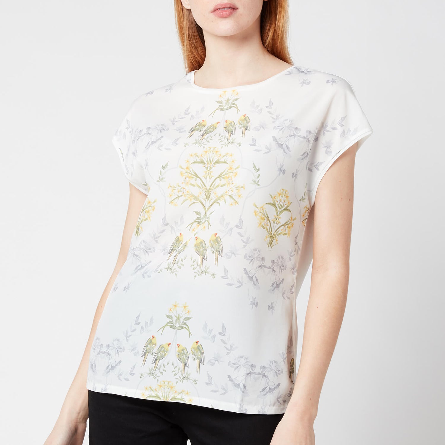 Ted Baker Women's Sonjja Papyrus Printed Woven Front T-Shirt - Cream