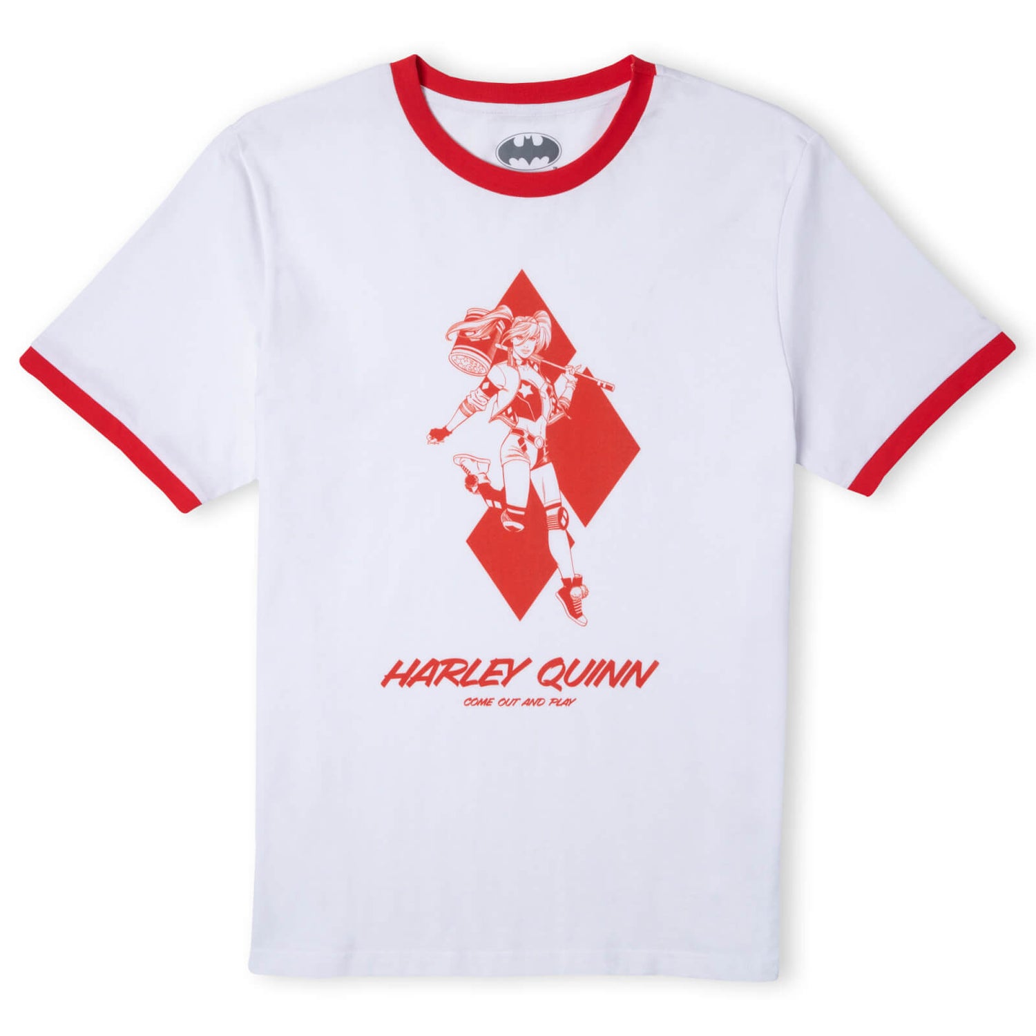 Batman Villains Harley Quinn Unisex Ringer T-Shirt - White / Red