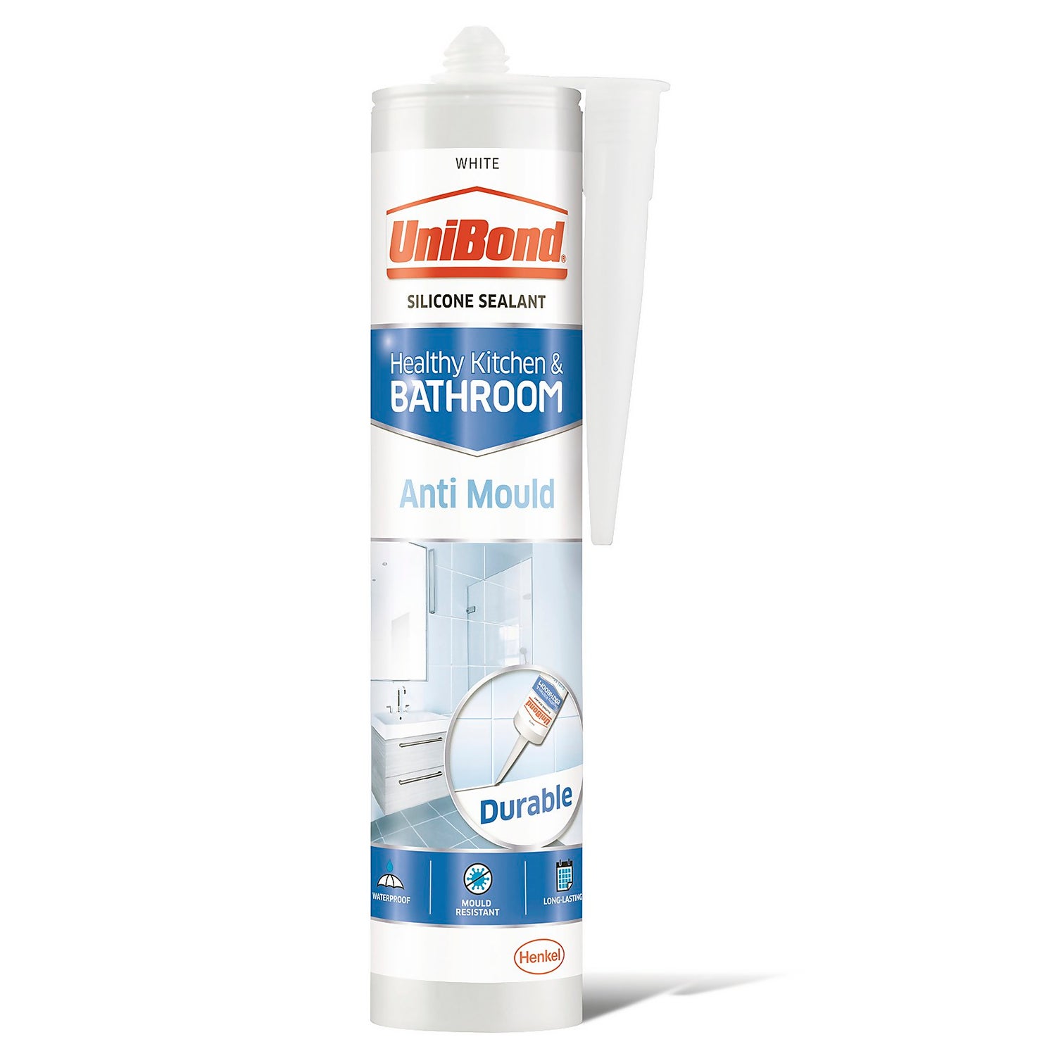 UniBond Healthy Kitchen  Bathroom Silicone Sealant Anti Mould White Cartridge 274g