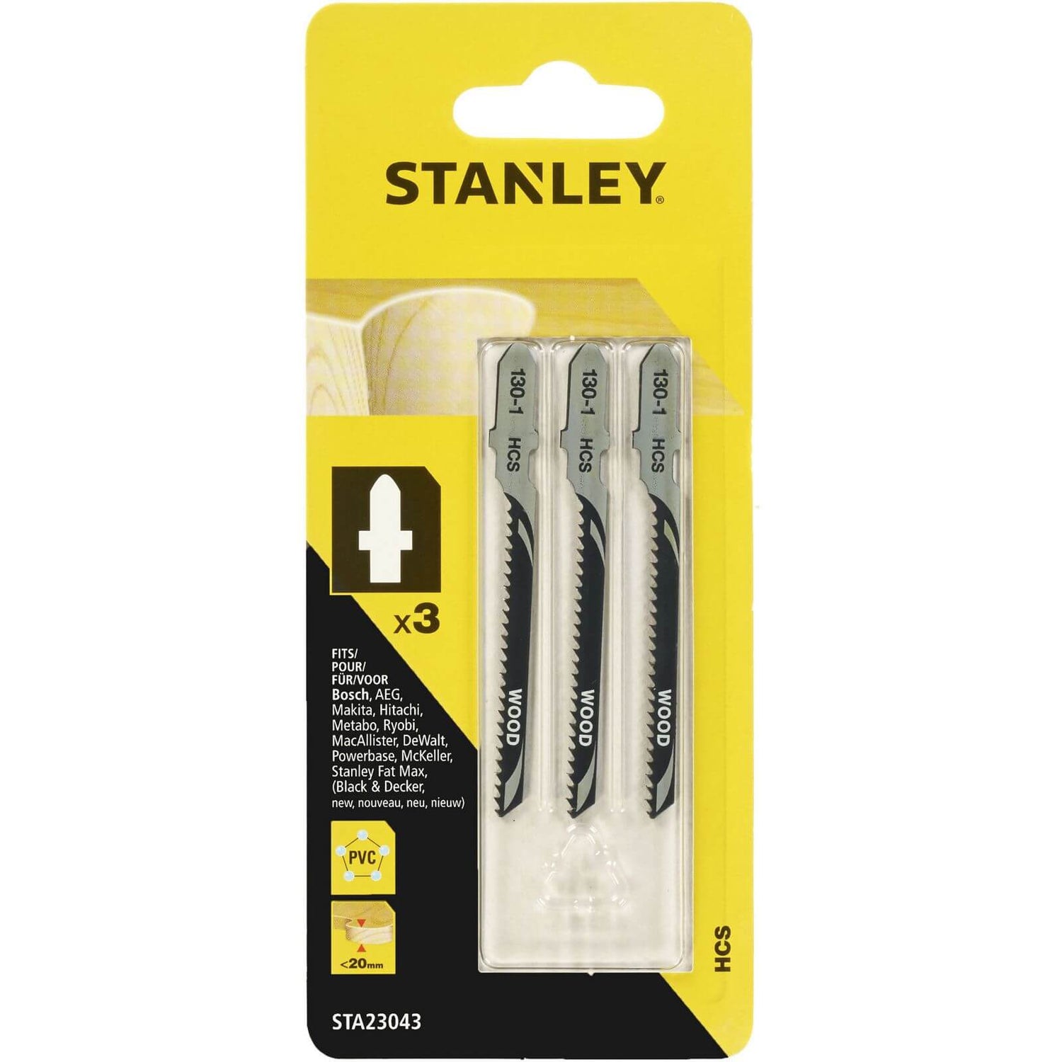 Stanley 3 x Jigsaw Blades HCS Scroller STA23043-XJ Wood/Chipboard N395872 