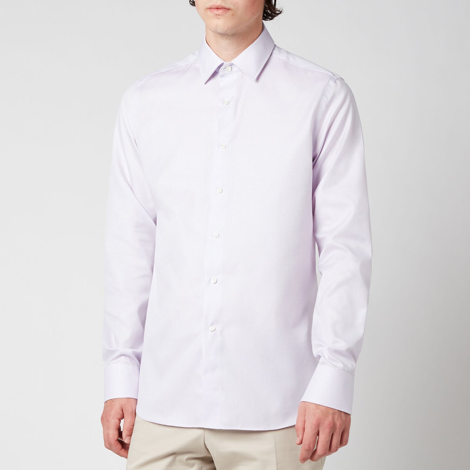 Canali Men's Waffle Weave Cotton Shirt - Lilac - IT 41/L
