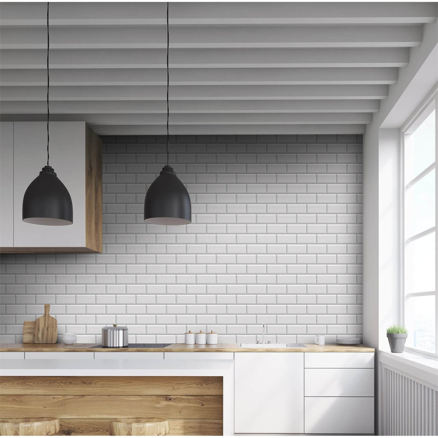 Metro Mid Grey Bevelled Ceramic Wall Tile - 100 x 200mm - 0.5sqm Pack