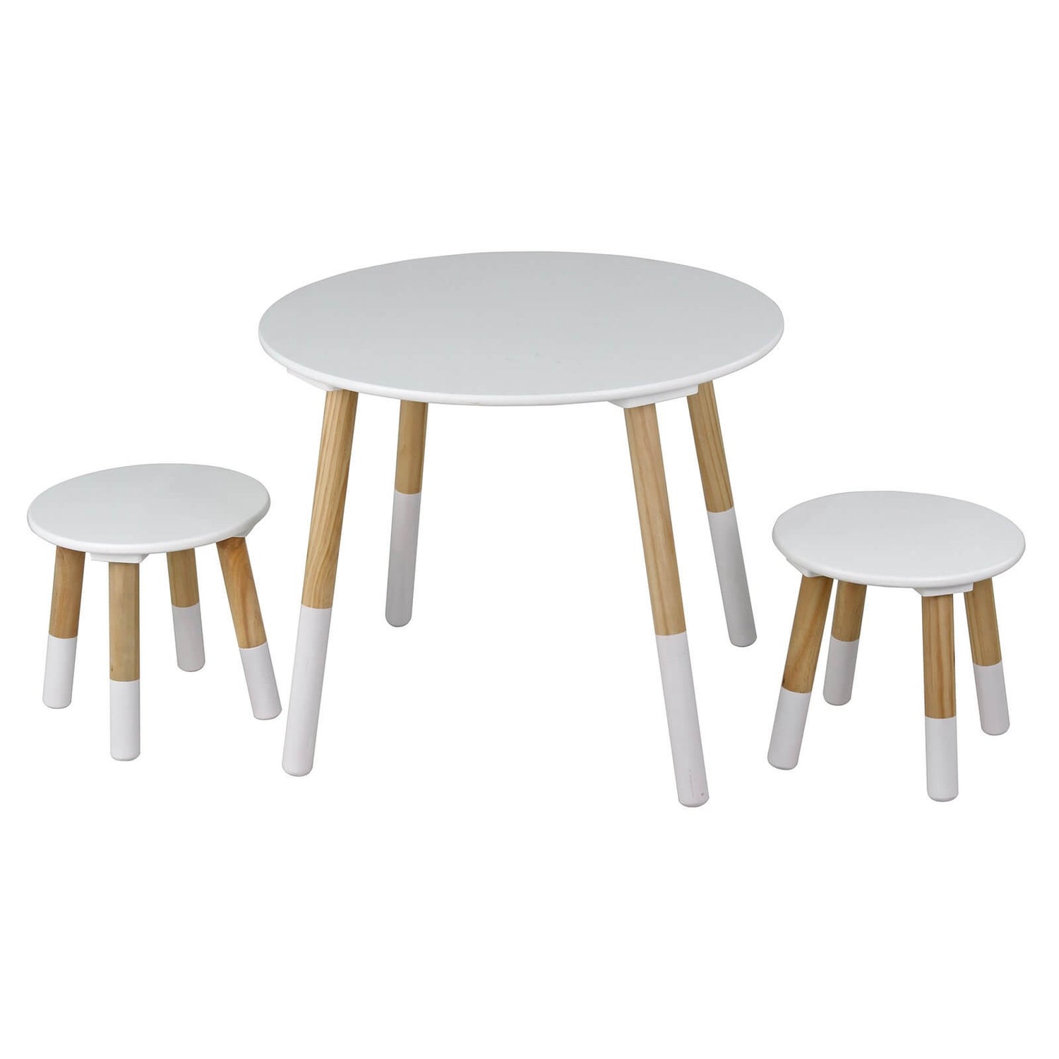Kids Round Table With 2 Stools White, Childrens Round Wooden Table And Chairs